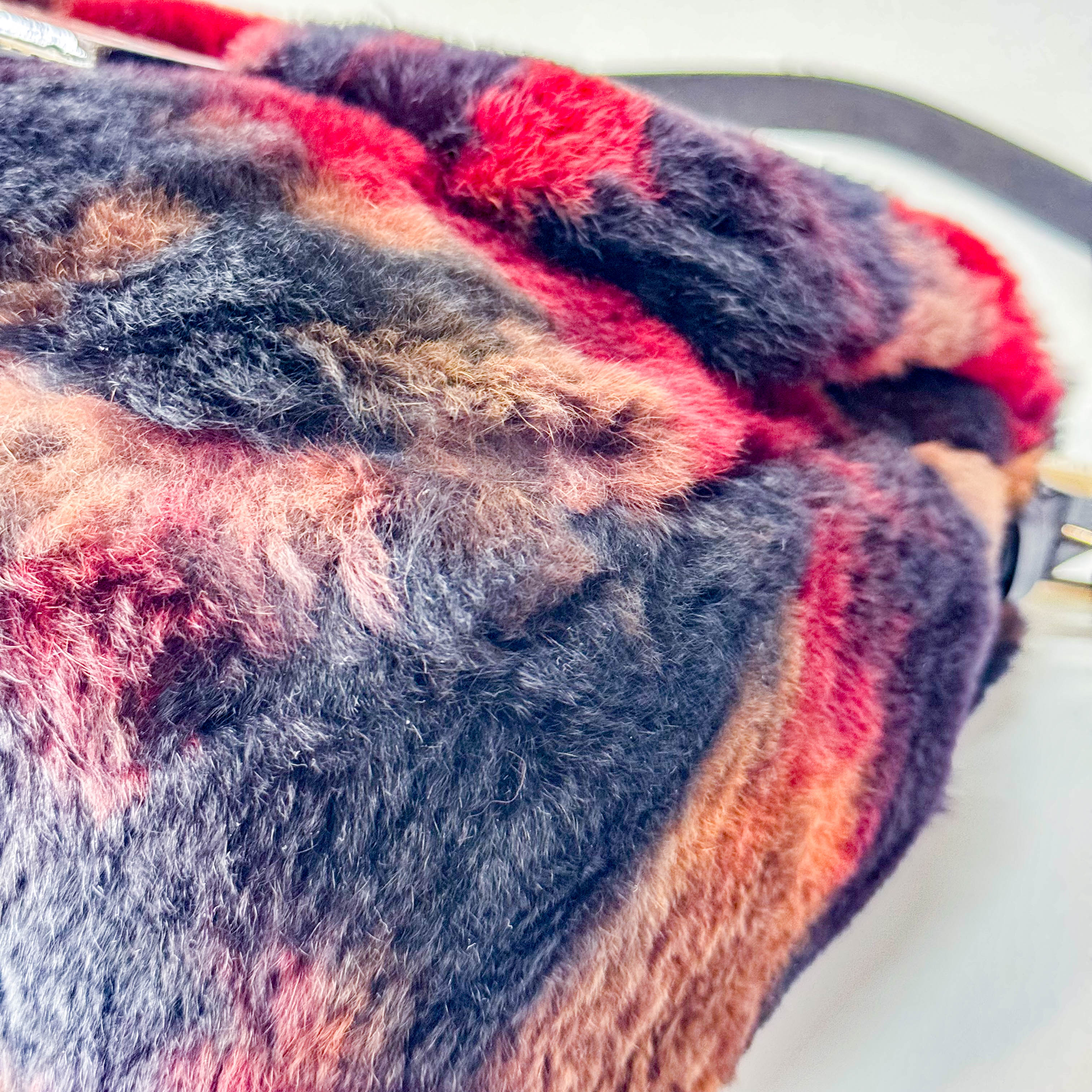 Mamma Baguette Red Multicolor Fur Shoulder Bag