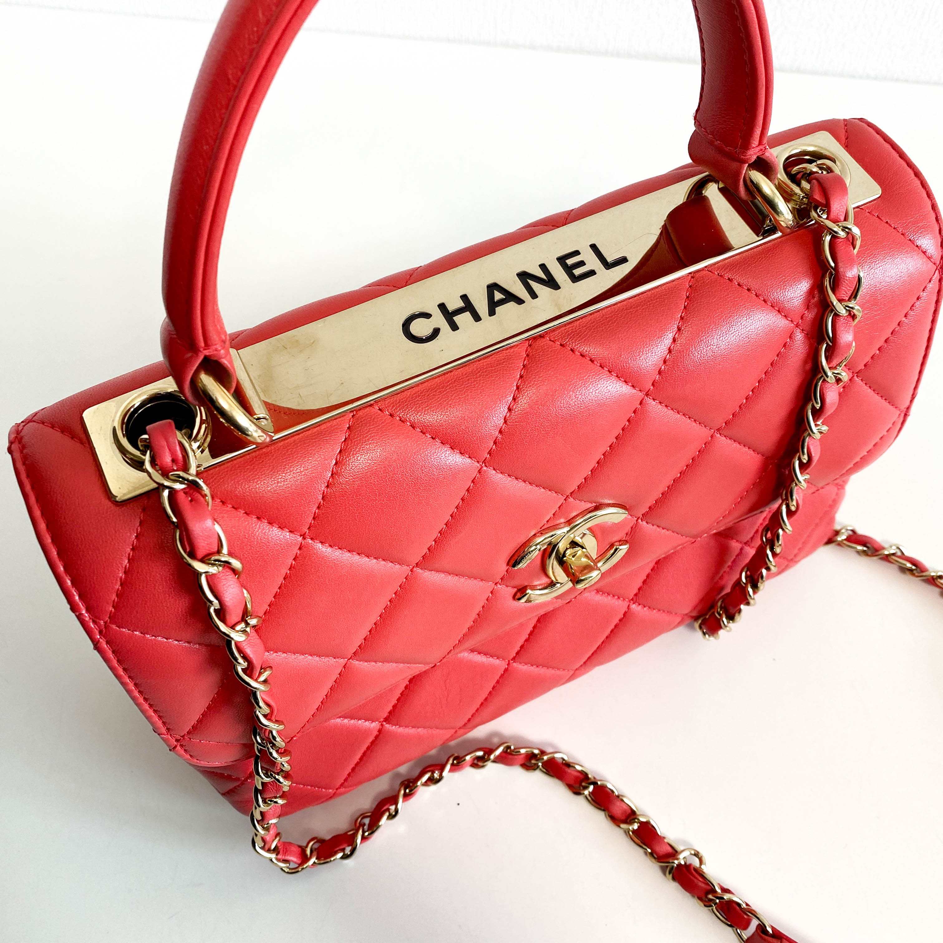 Trendy CC Coral Lambskin Quilted Small Flap Top Handle Shoulder Bag