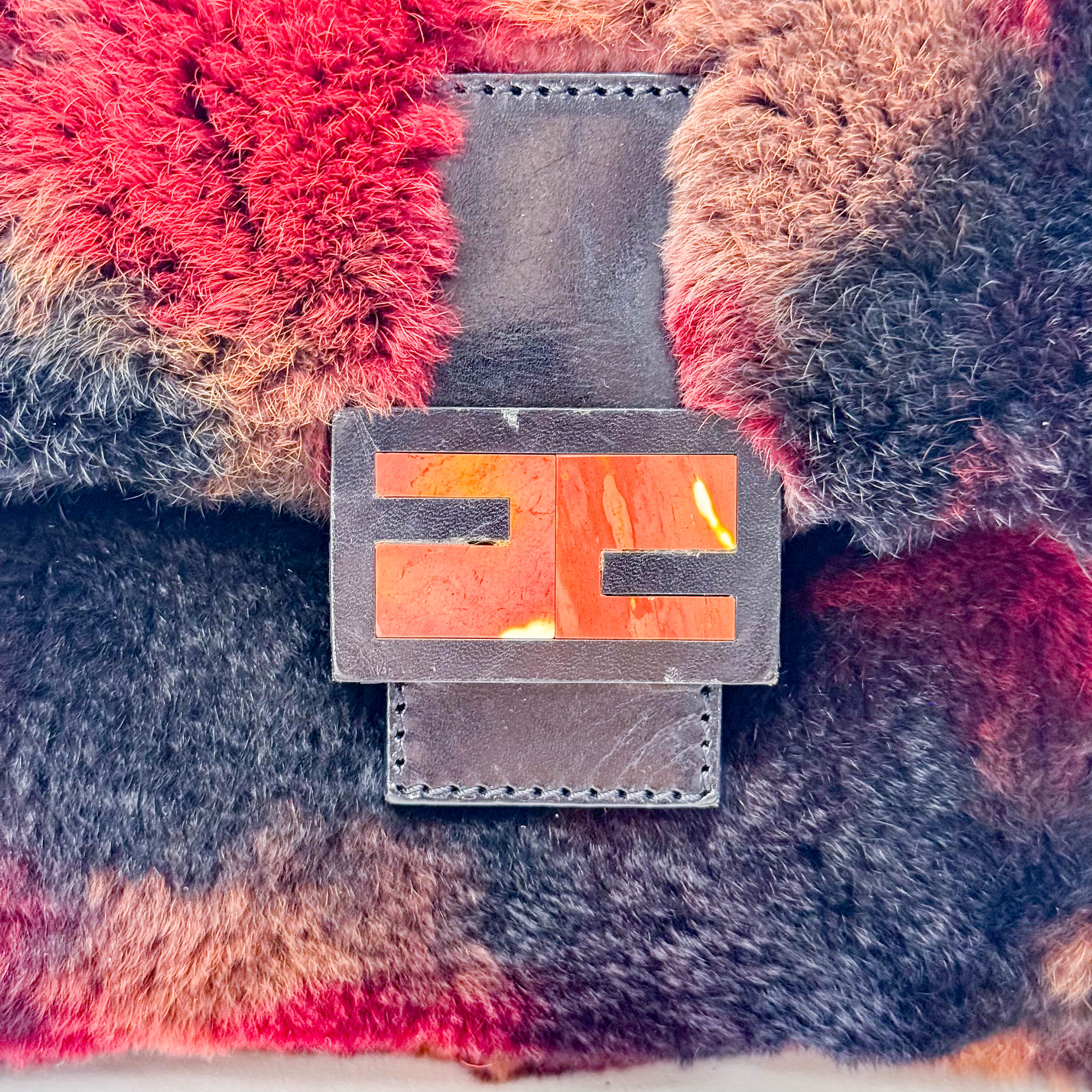 Mamma Baguette Red Multicolor Fur Shoulder Bag