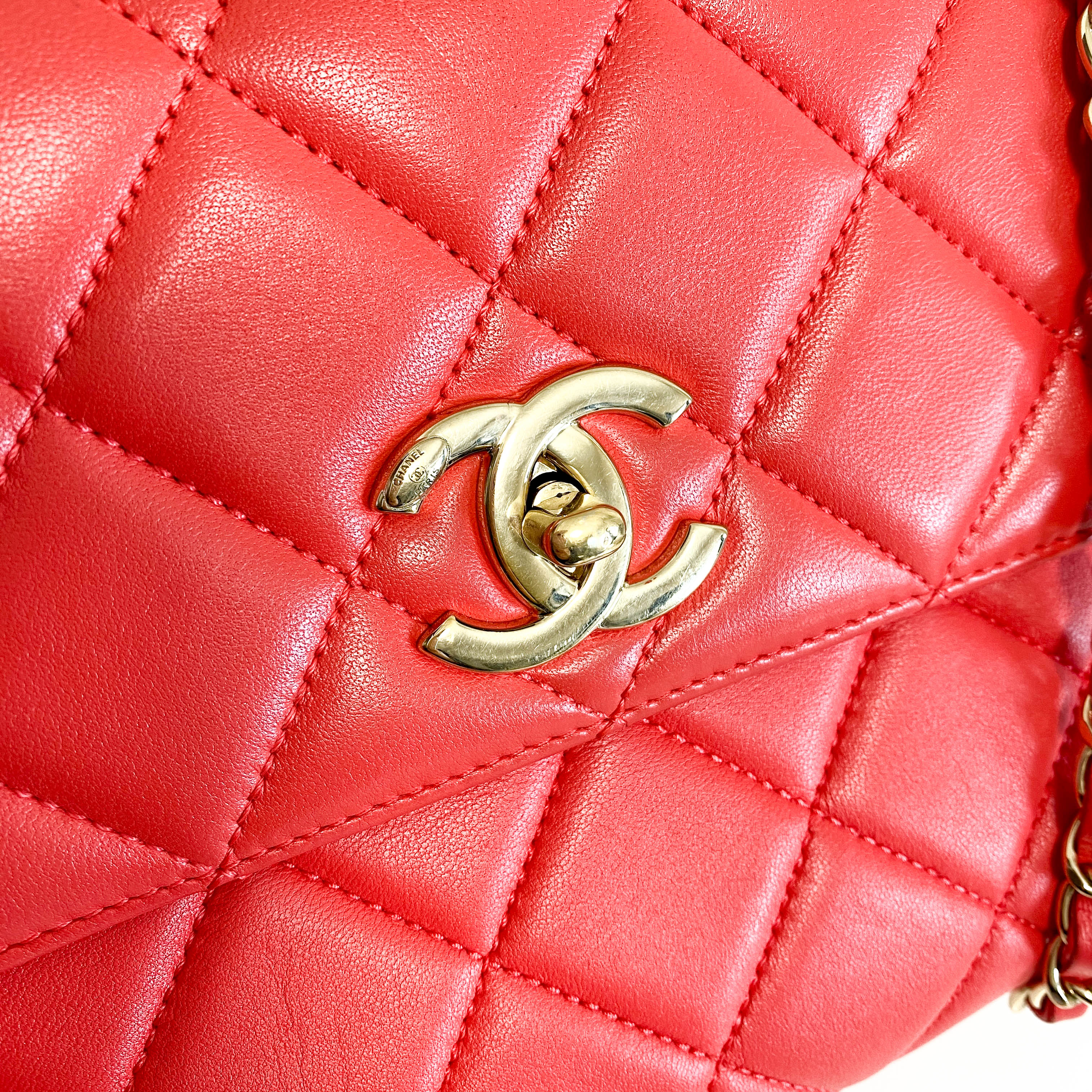 Trendy CC Coral Lambskin Quilted Small Flap Top Handle Shoulder Bag