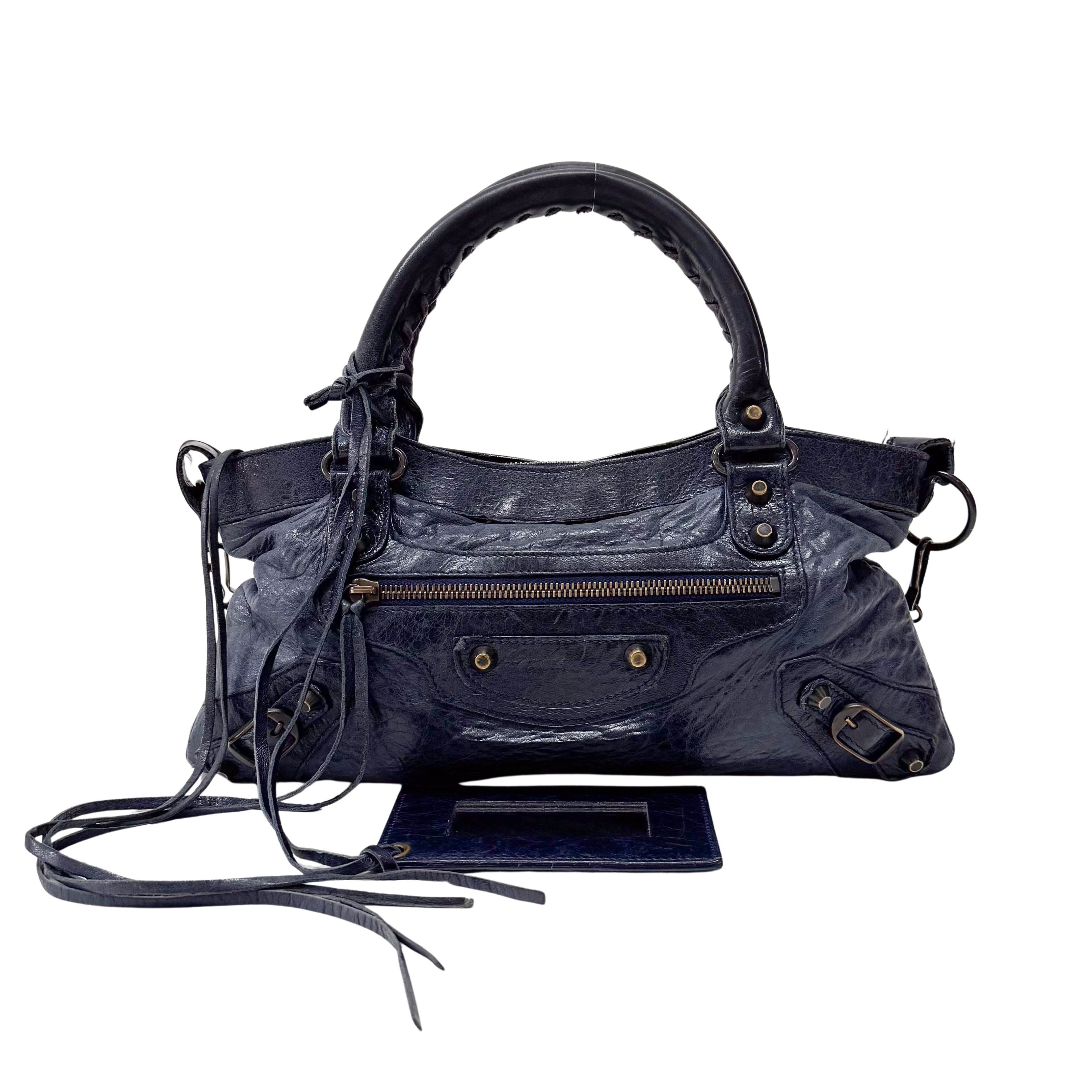The First Navy Lambskin Two Way Bag