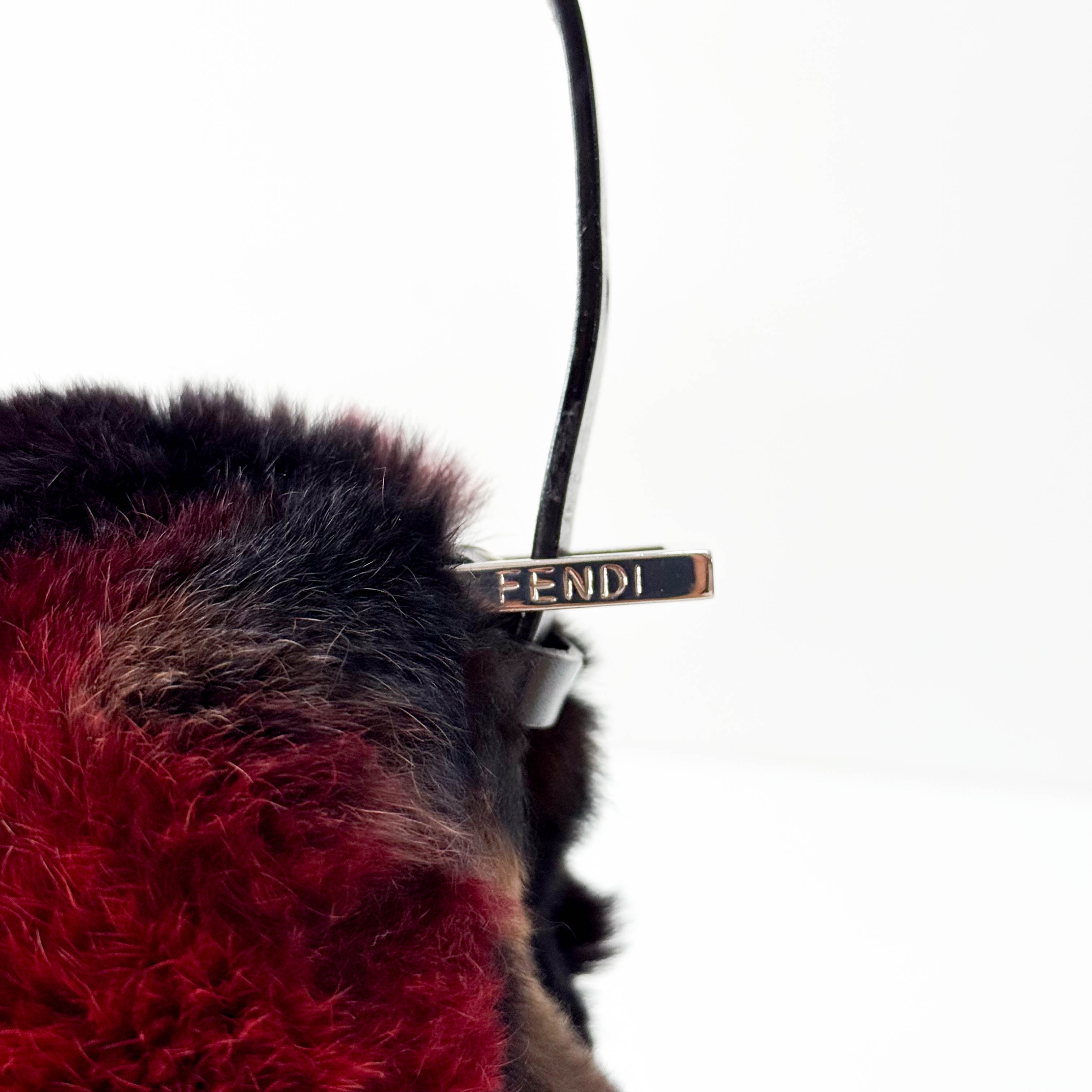 Mamma Baguette Red Multicolor Fur Shoulder Bag