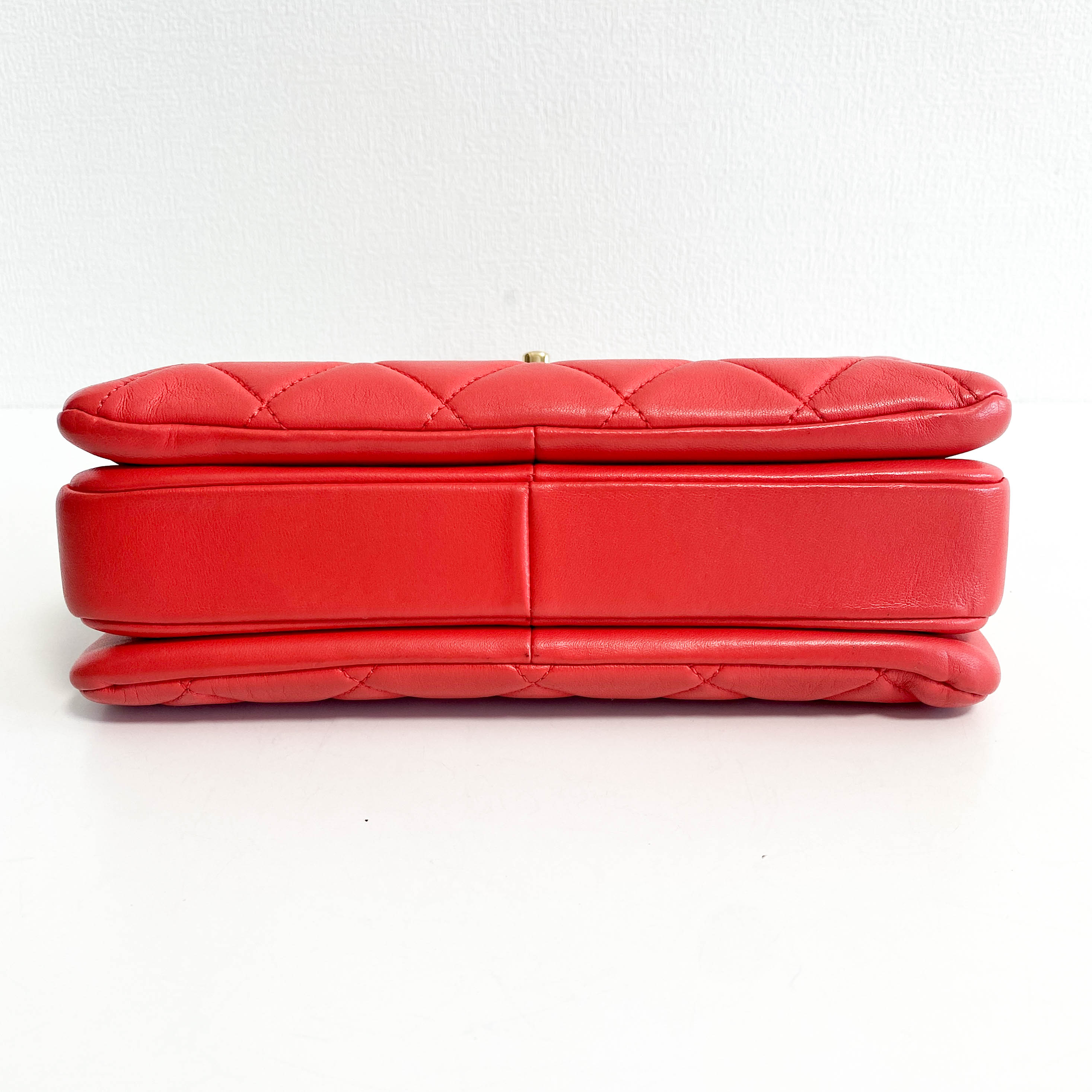 Trendy CC Coral Lambskin Quilted Small Flap Top Handle Shoulder Bag