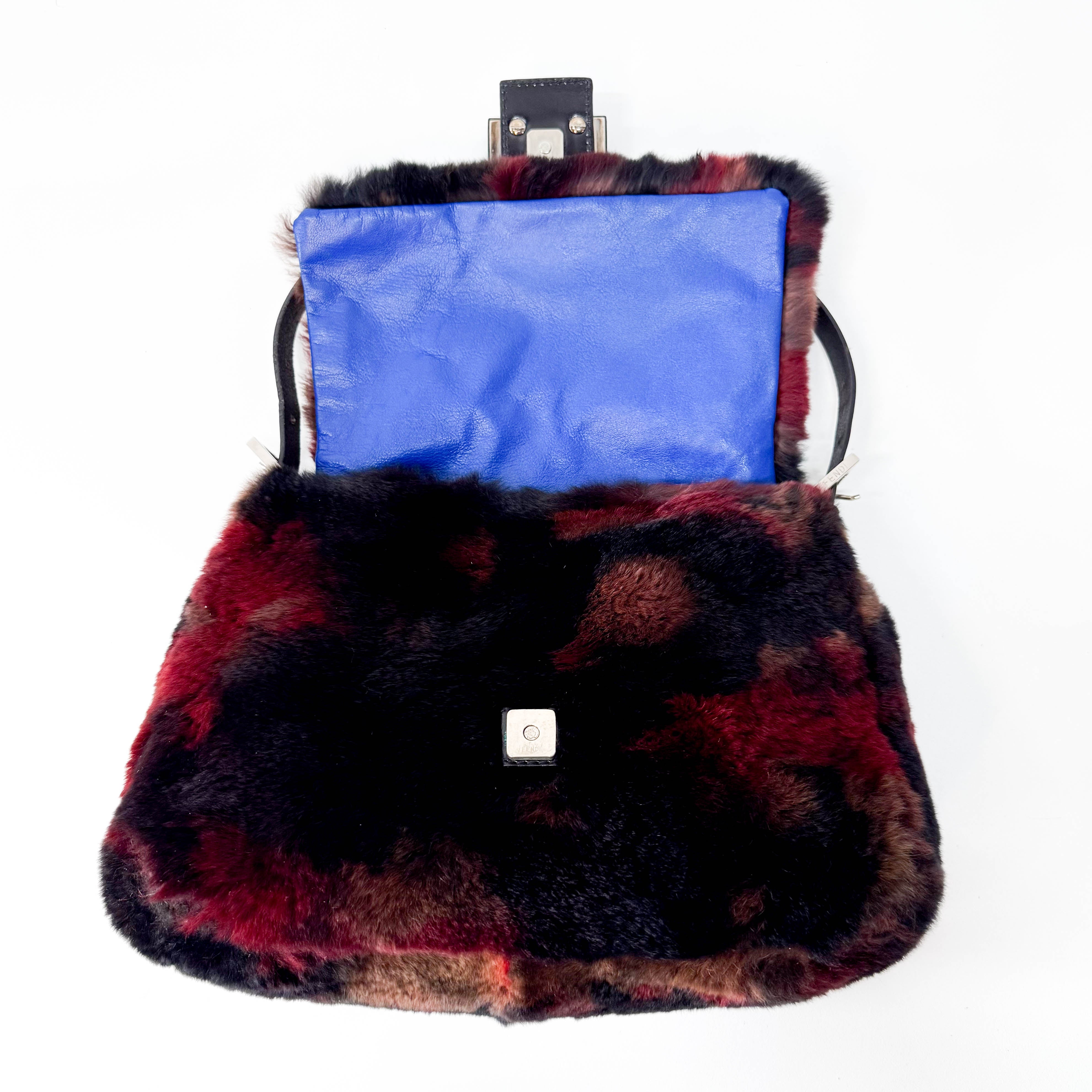 Mamma Baguette Red Multicolor Fur Shoulder Bag