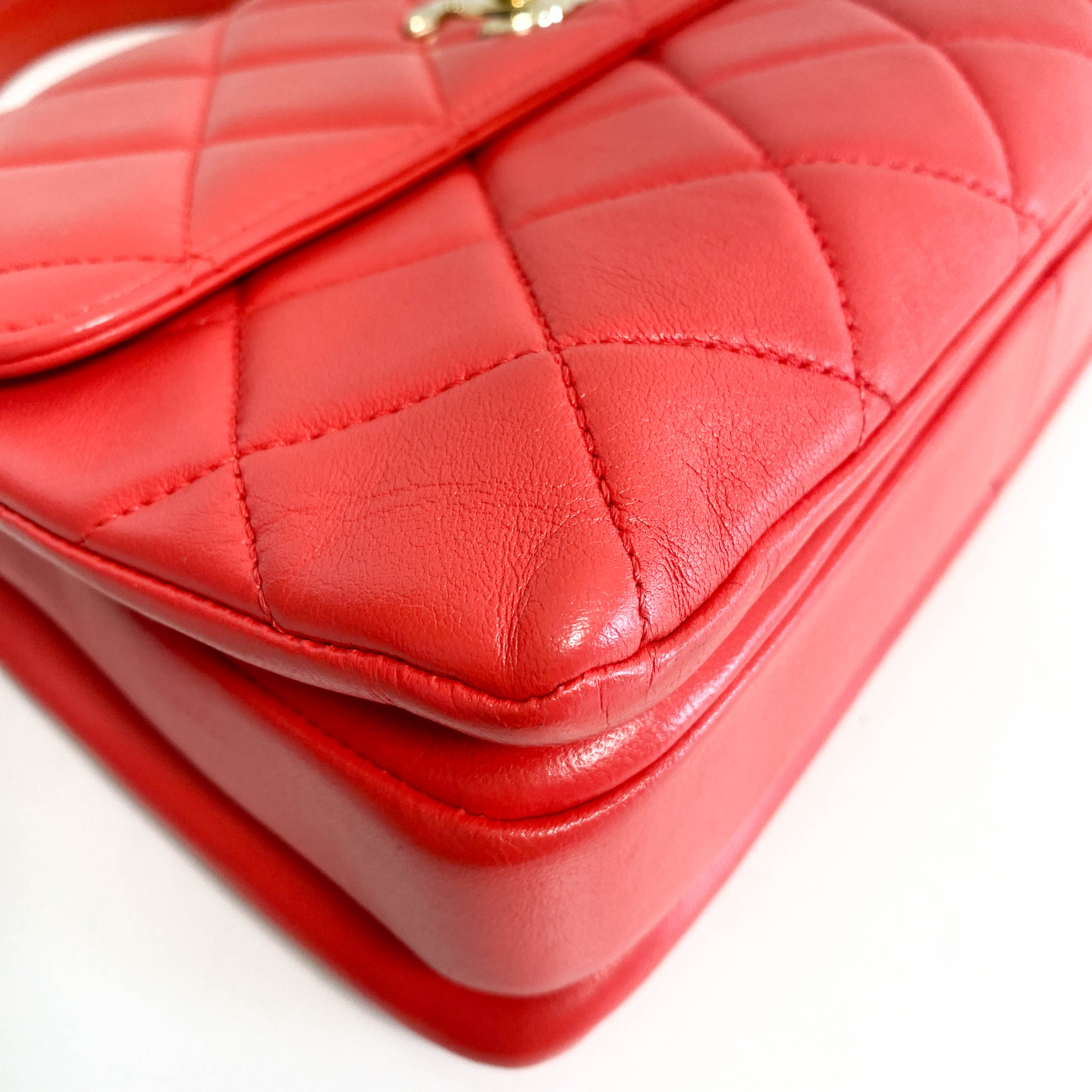 Trendy CC Coral Lambskin Quilted Small Flap Top Handle Shoulder Bag