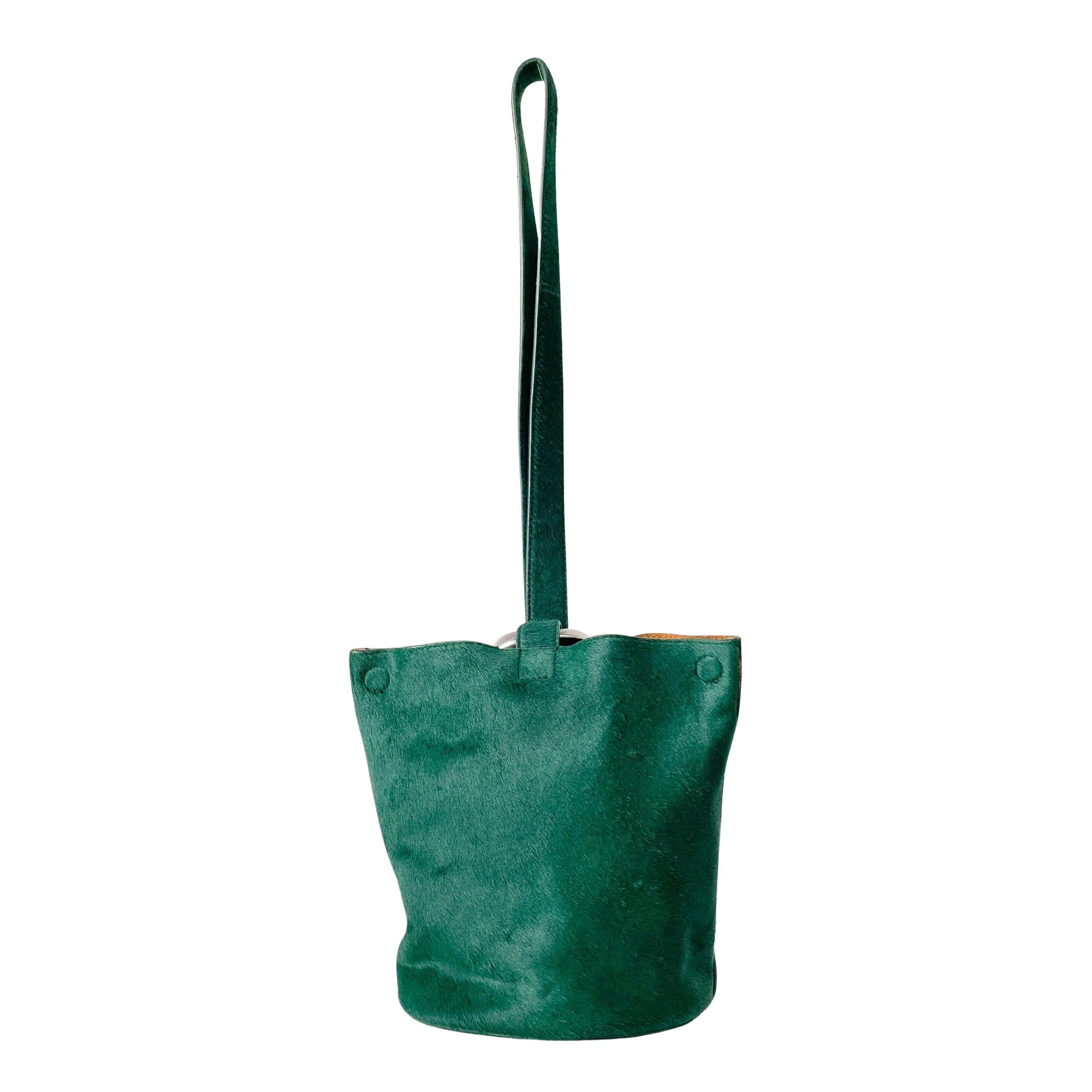 Green Pony Hair Drop Bucket Bag