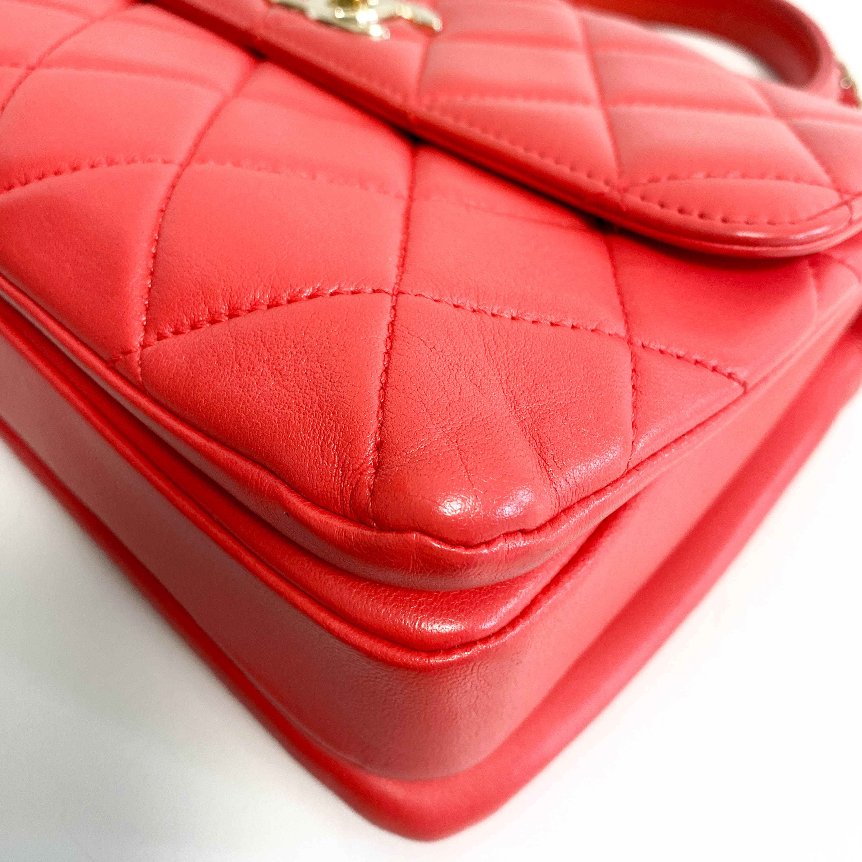 Trendy CC Coral Lambskin Quilted Small Flap Top Handle Shoulder Bag