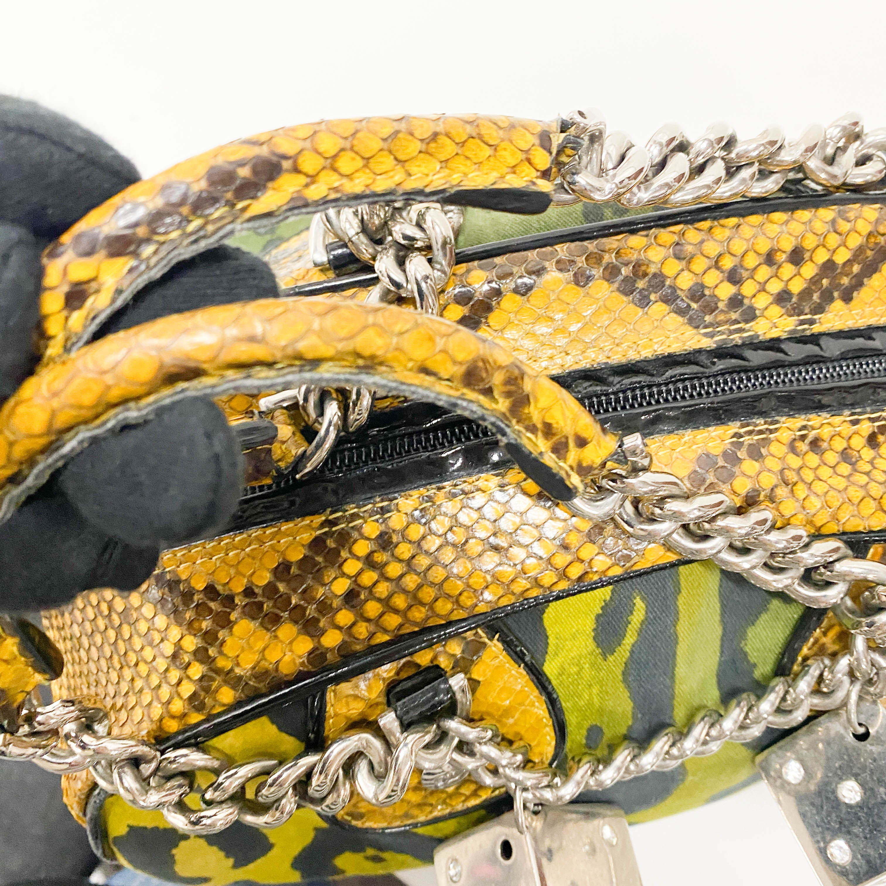 Gambler Dice Leopard Print Canvas & Embossed Leather Handbag