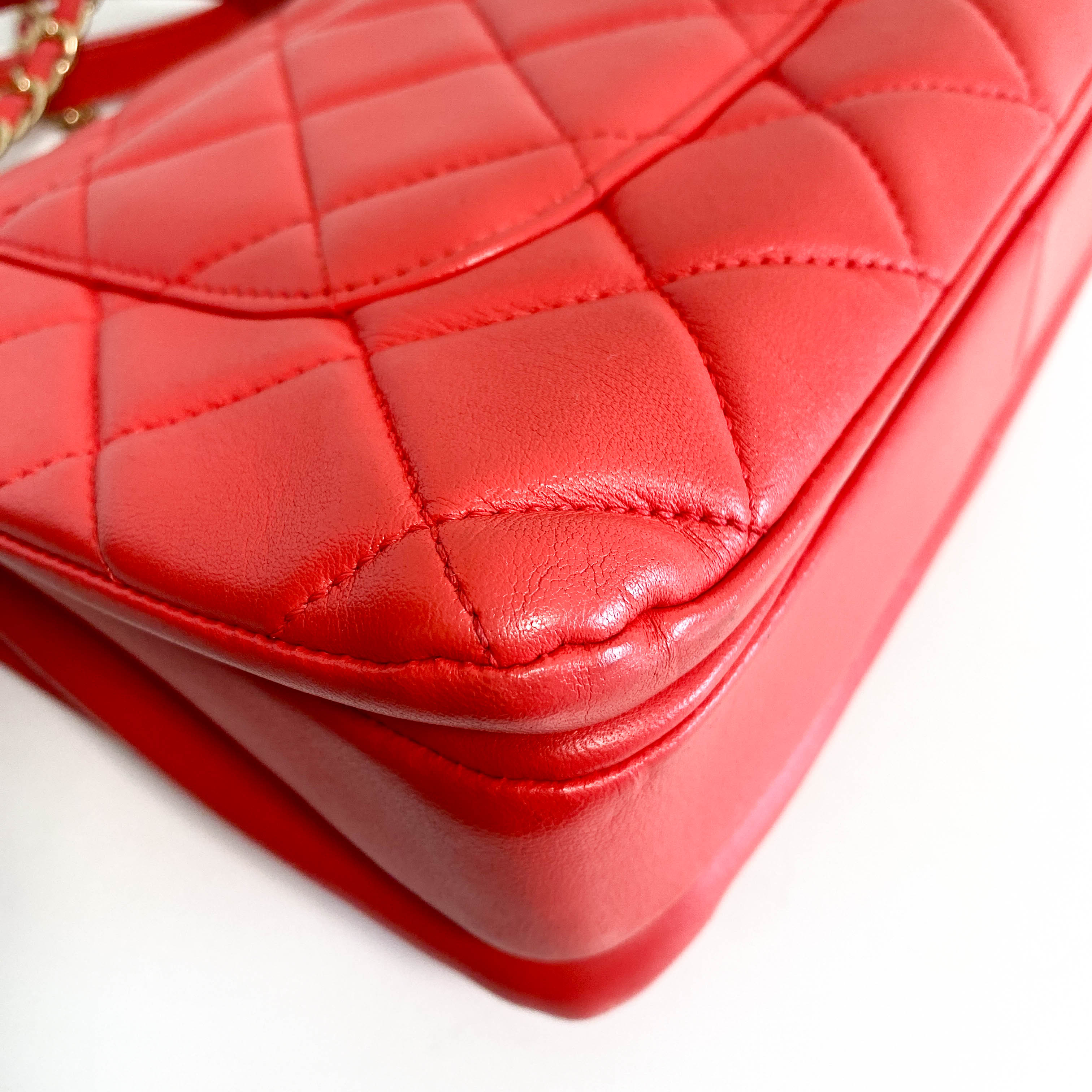 Trendy CC Coral Lambskin Quilted Small Flap Top Handle Shoulder Bag