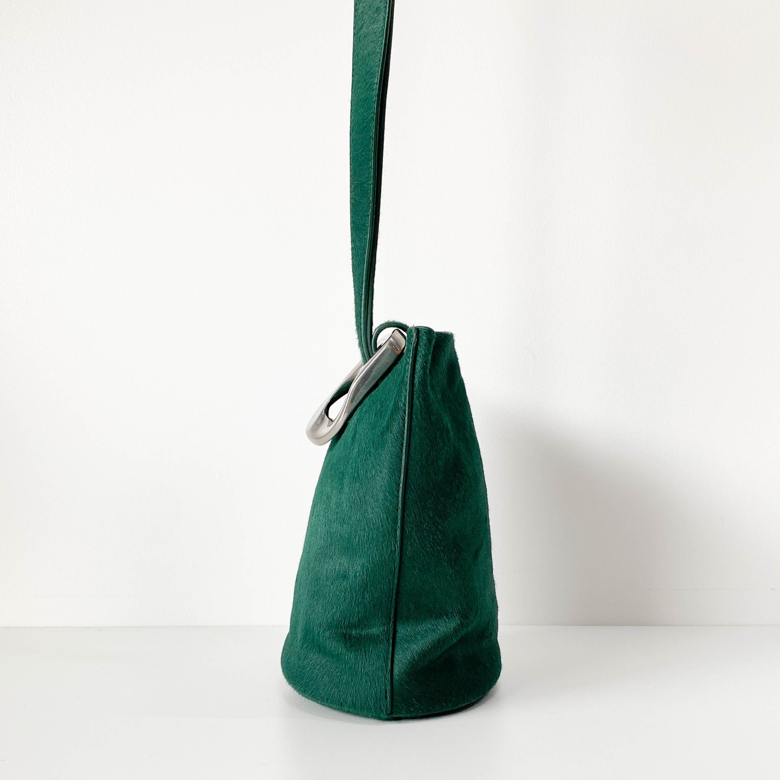 Green Pony Hair Drop Bucket Bag