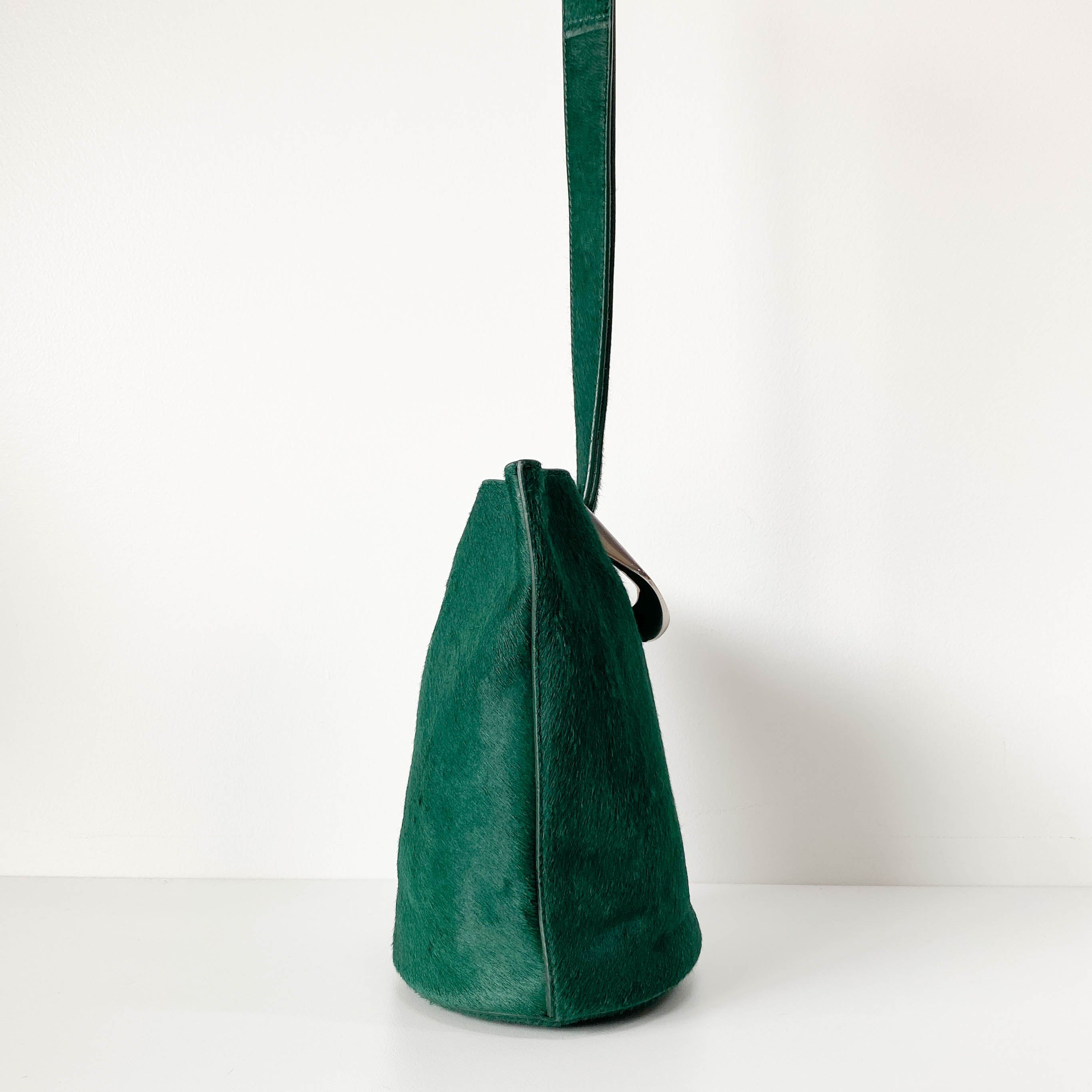 Green Pony Hair Drop Bucket Bag