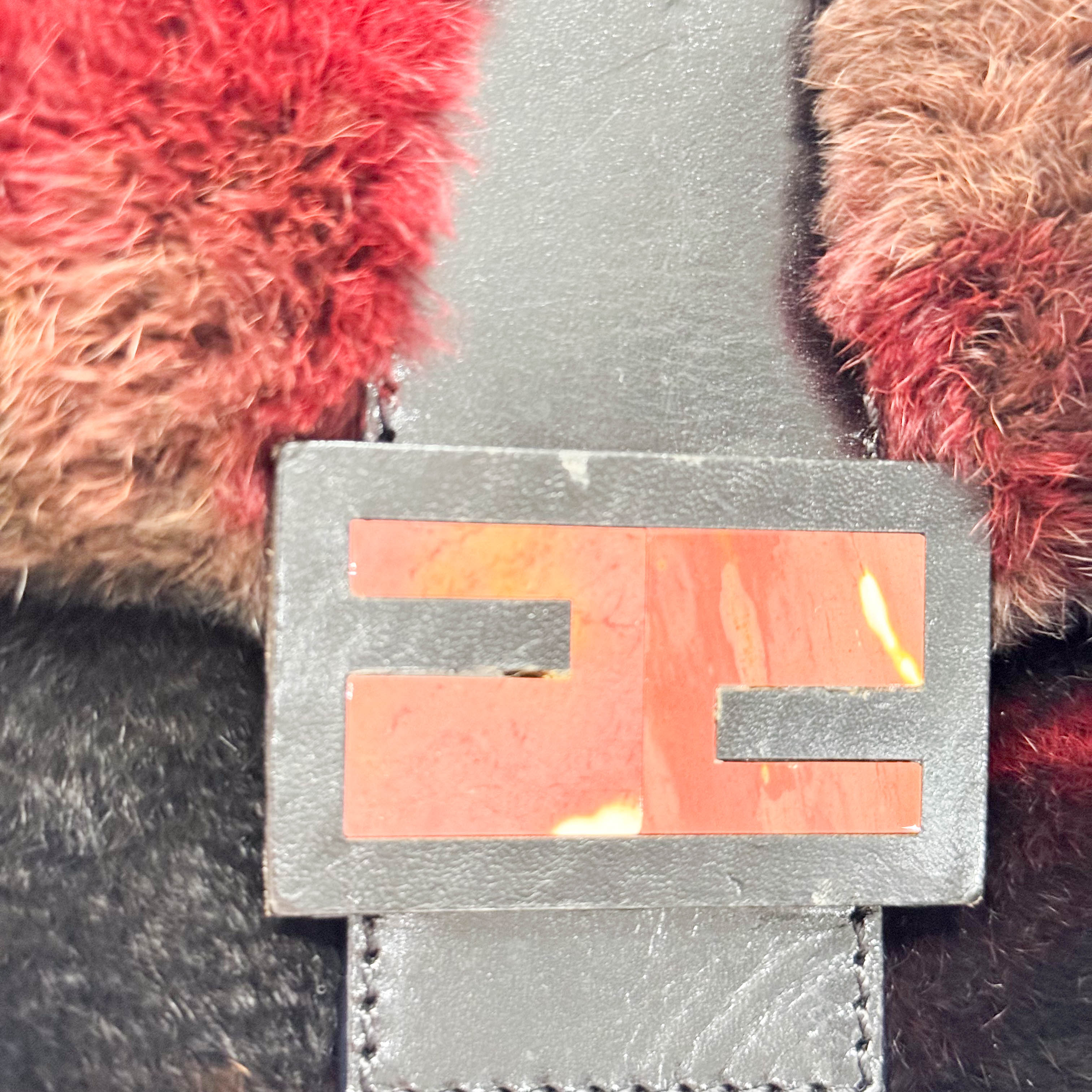 Mamma Baguette Red Multicolor Fur Shoulder Bag