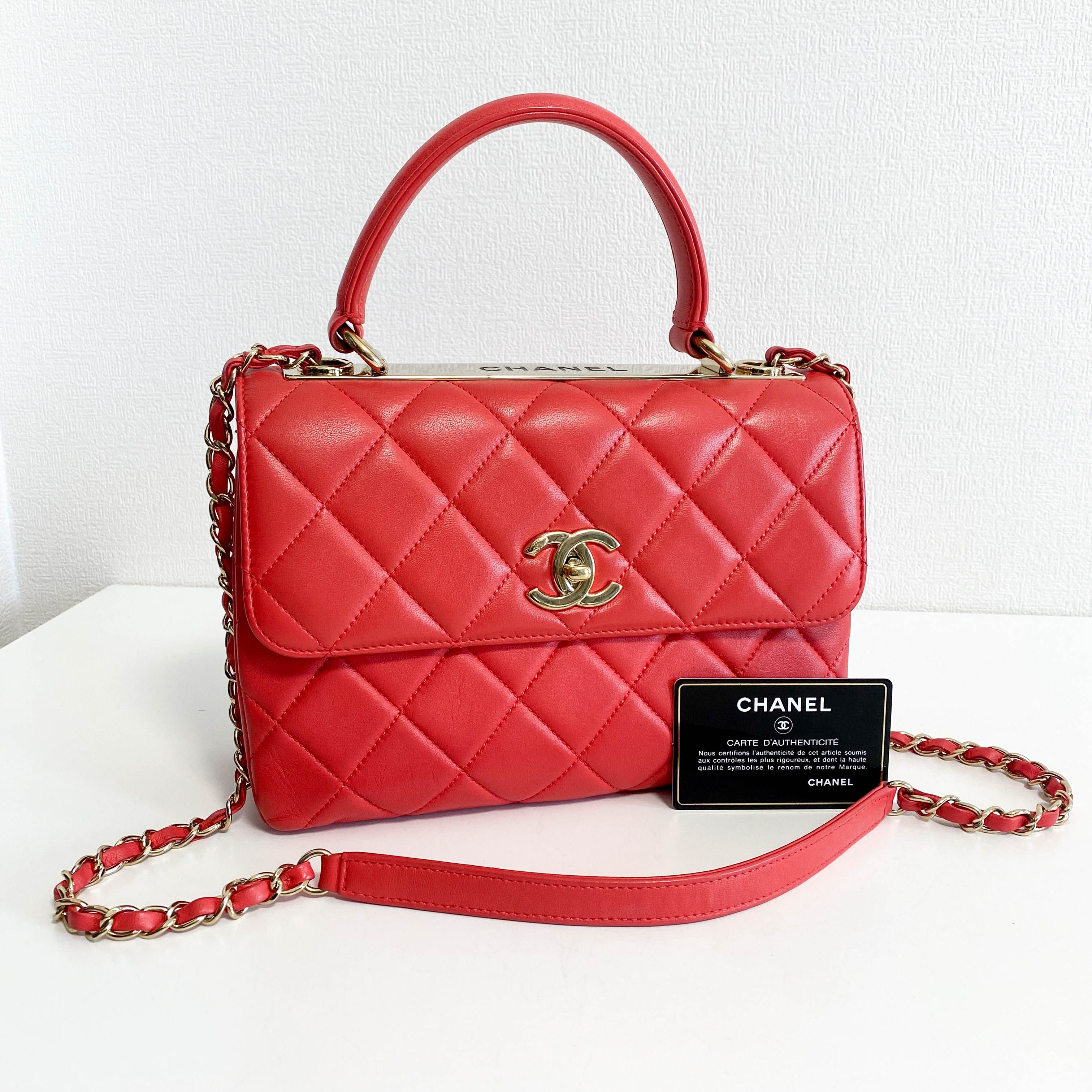 Trendy CC Coral Lambskin Quilted Small Flap Top Handle Shoulder Bag