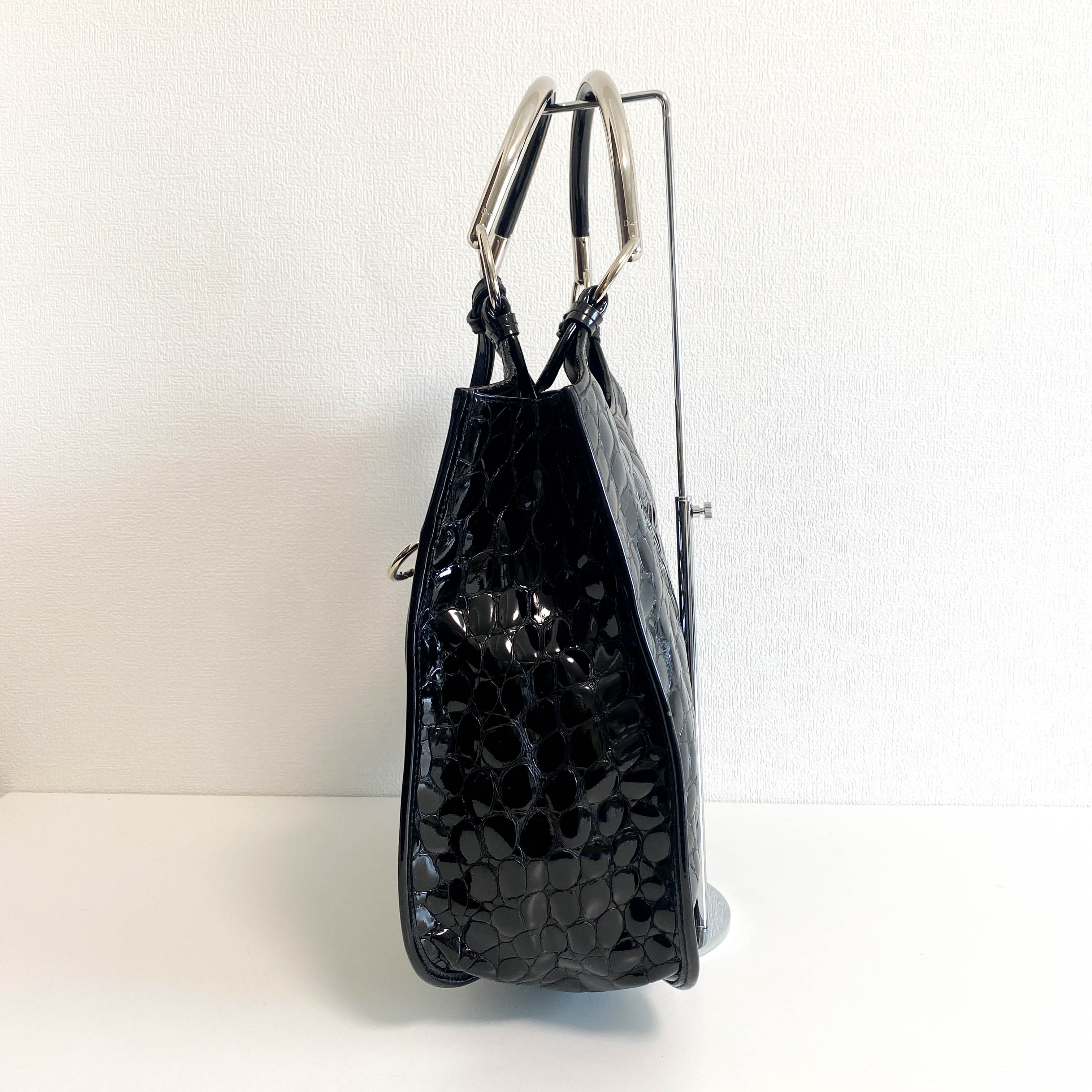 Dior 61 Black Patent Embossed Handle Tote