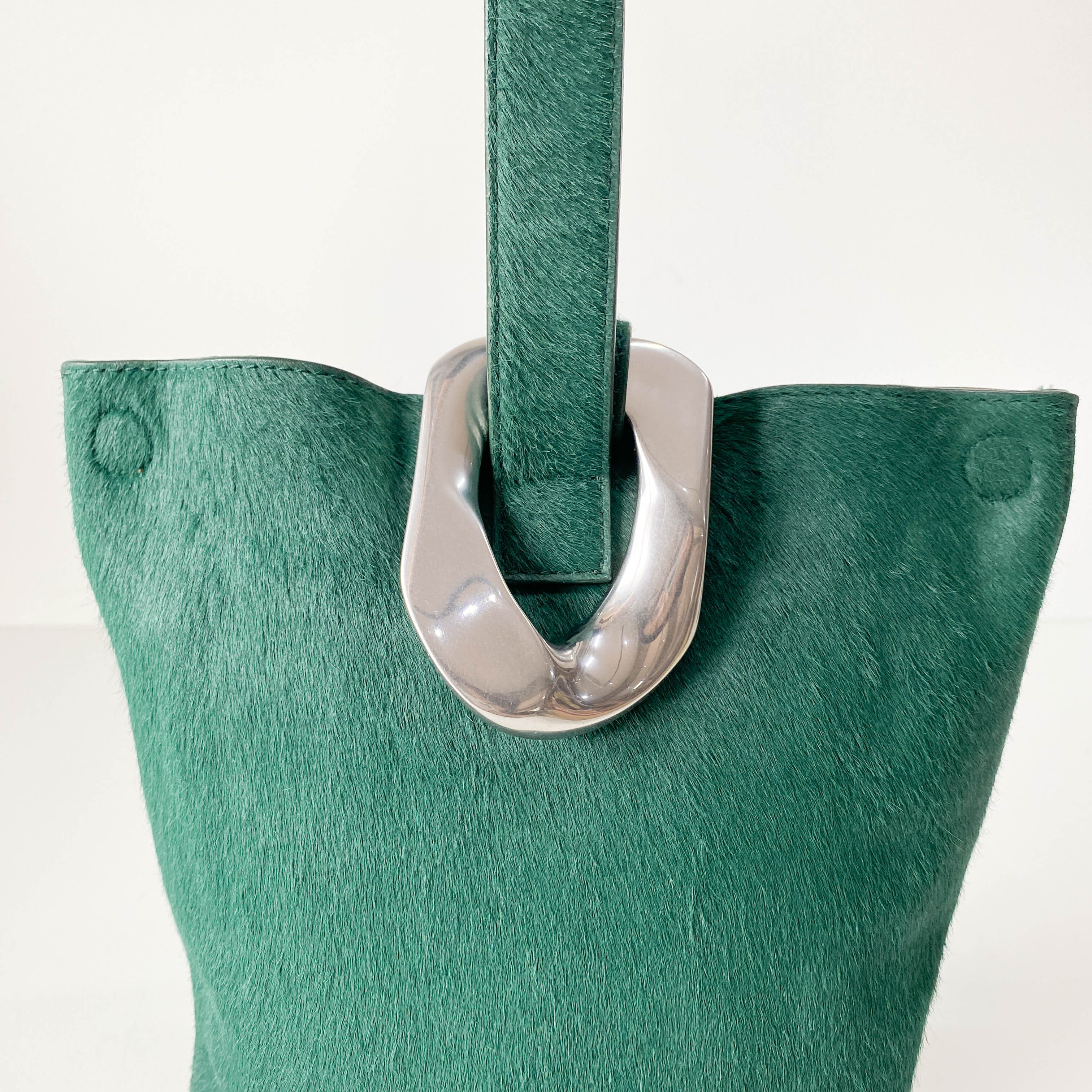 Green Pony Hair Drop Bucket Bag