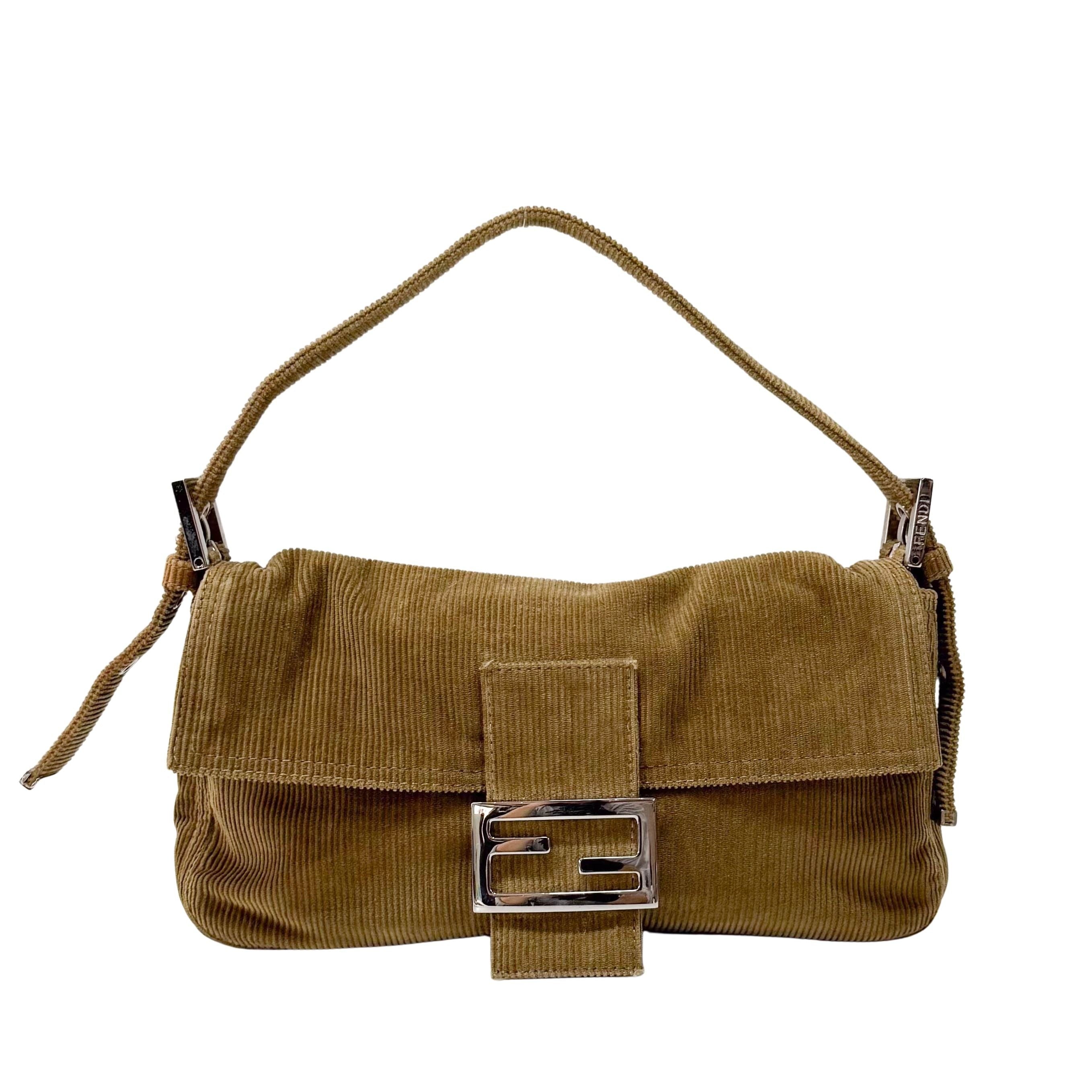 Baguette Brown Corduroy Shoulder Bag