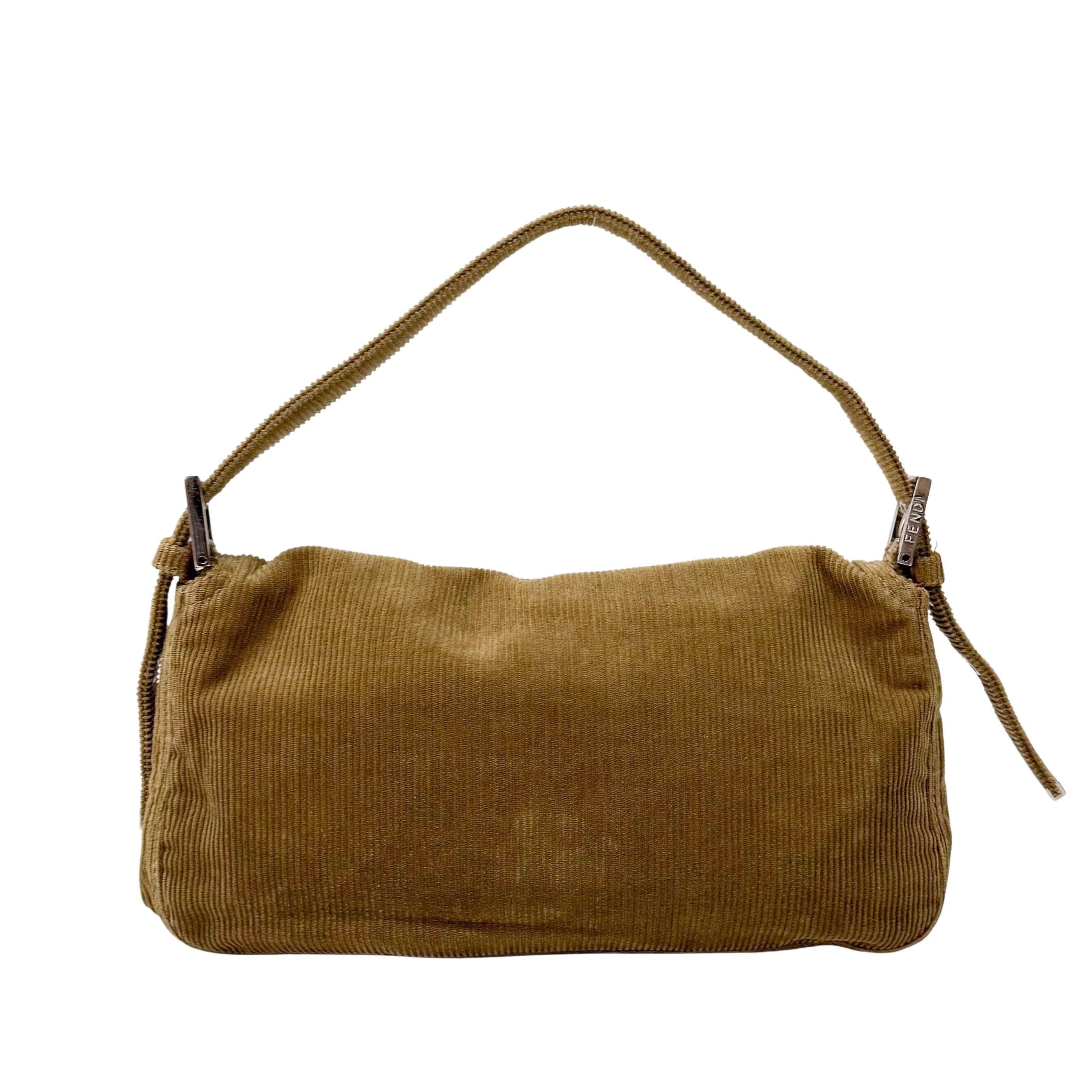 Baguette Brown Corduroy Shoulder Bag