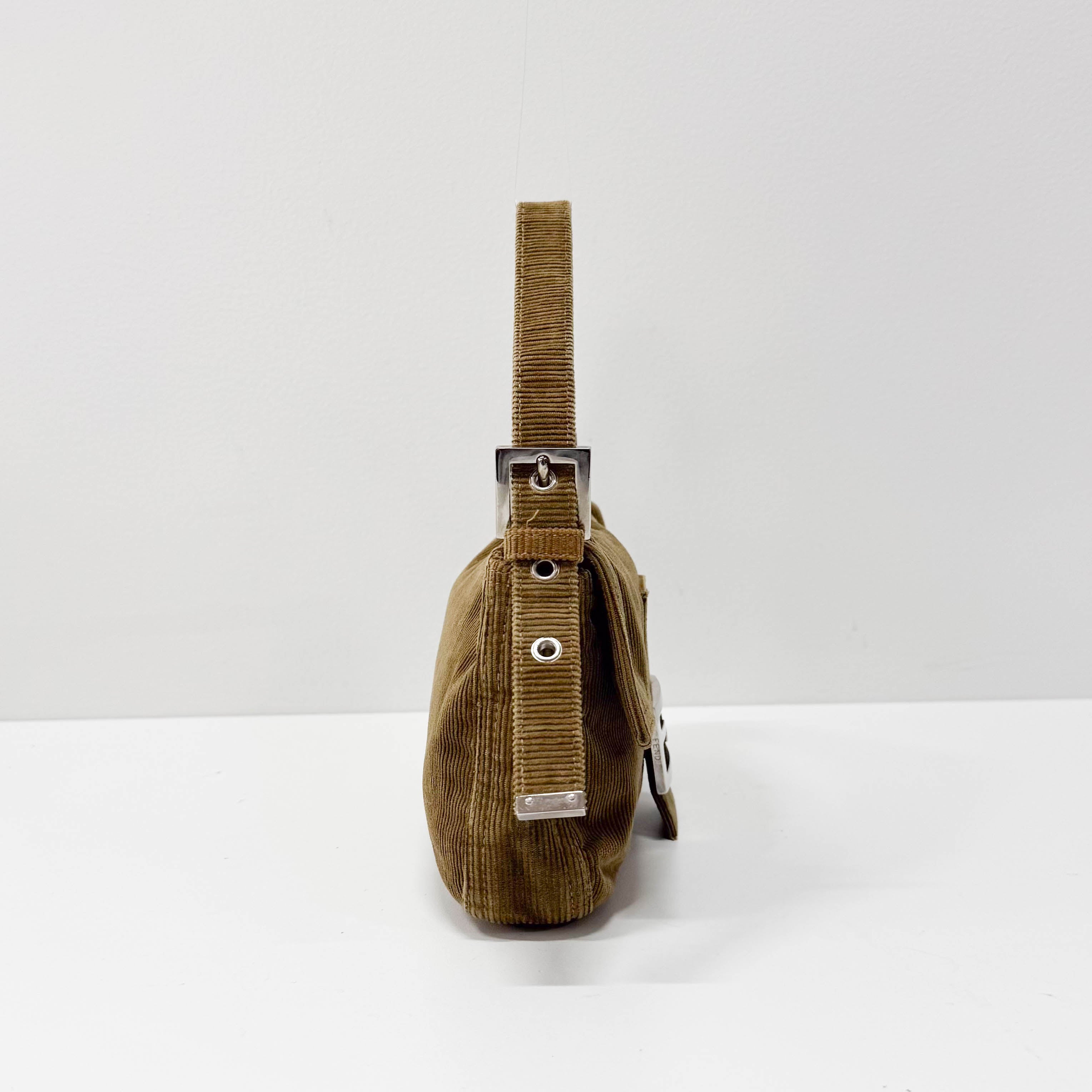 Baguette Brown Corduroy Shoulder Bag