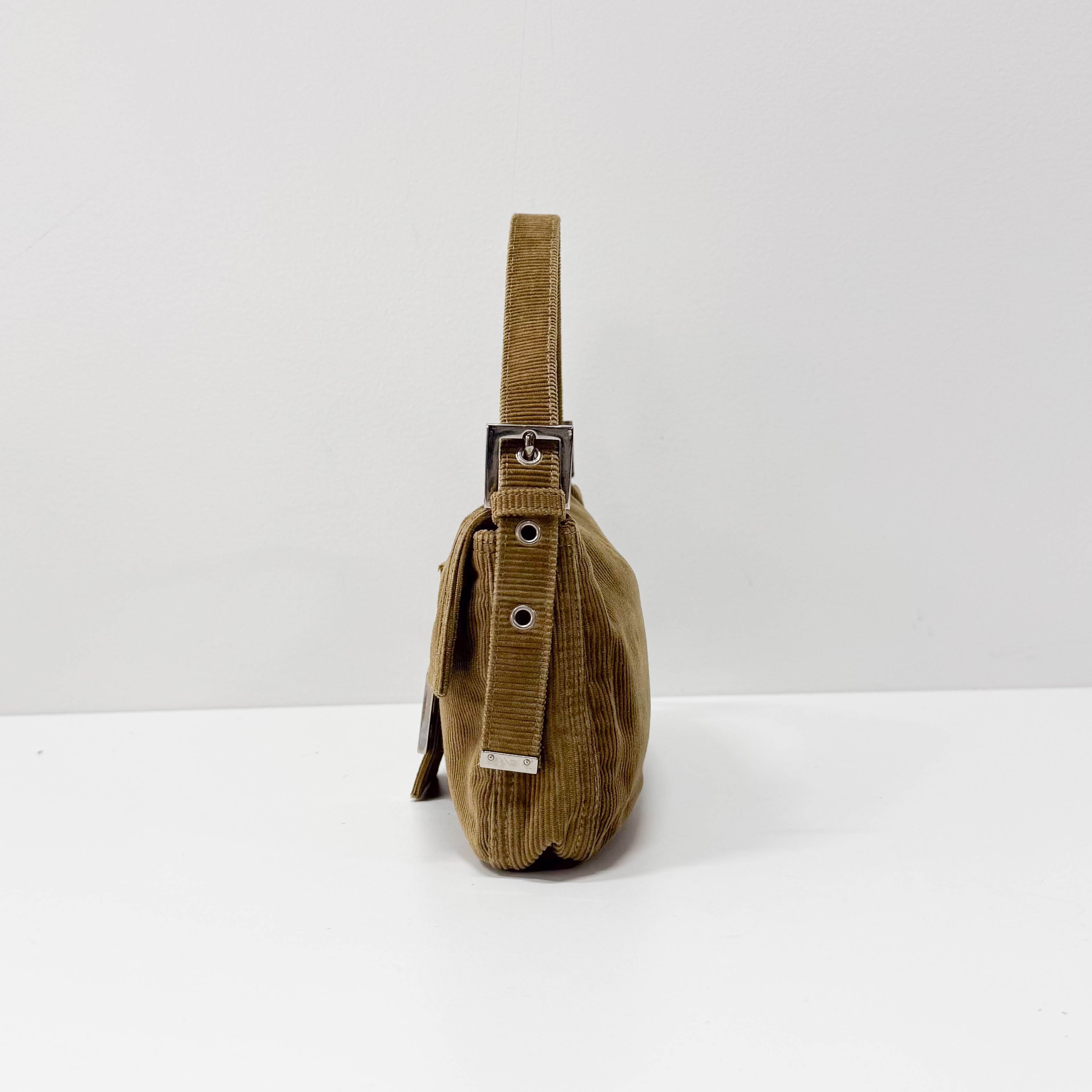 Baguette Brown Corduroy Shoulder Bag