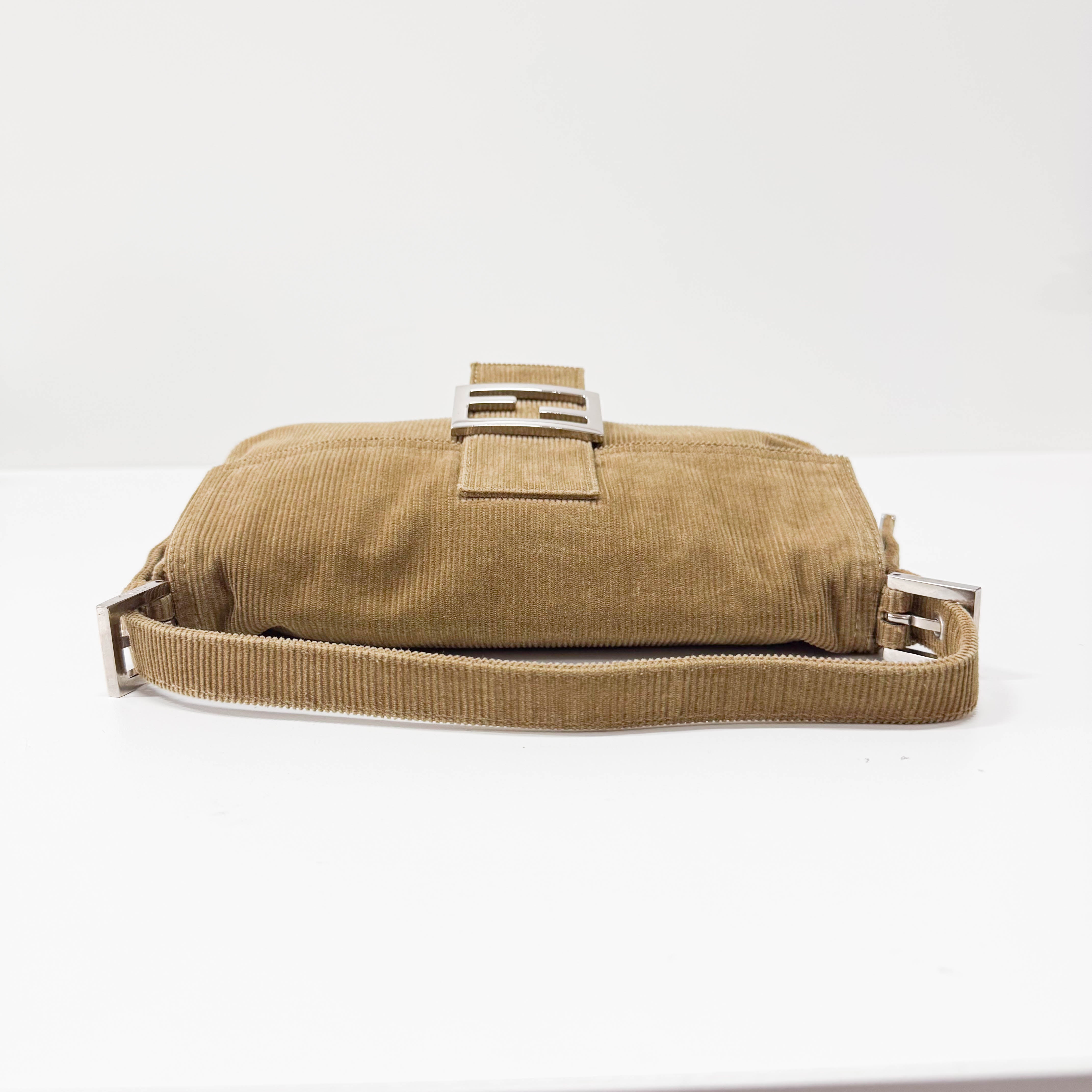 Baguette Brown Corduroy Shoulder Bag