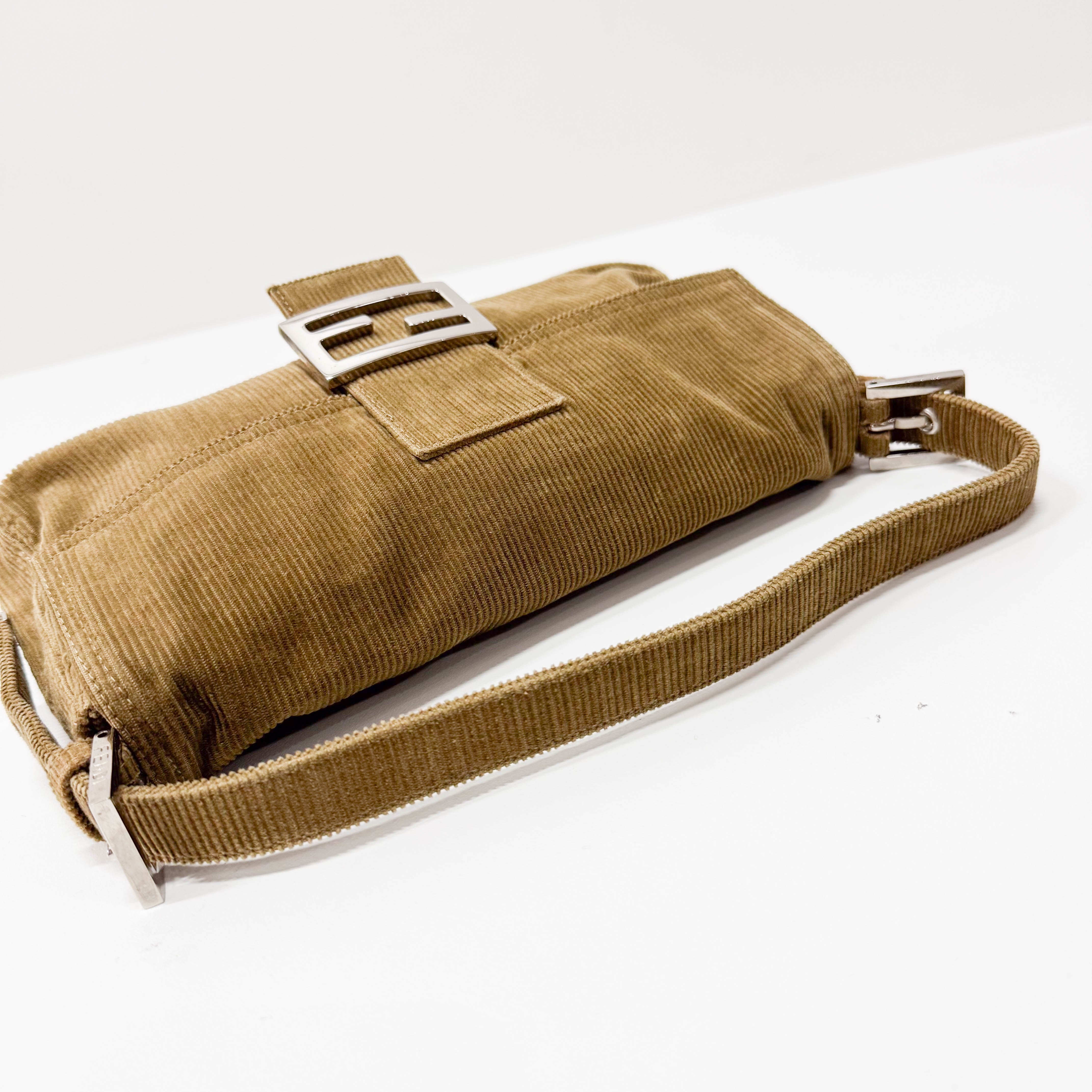 Baguette Brown Corduroy Shoulder Bag