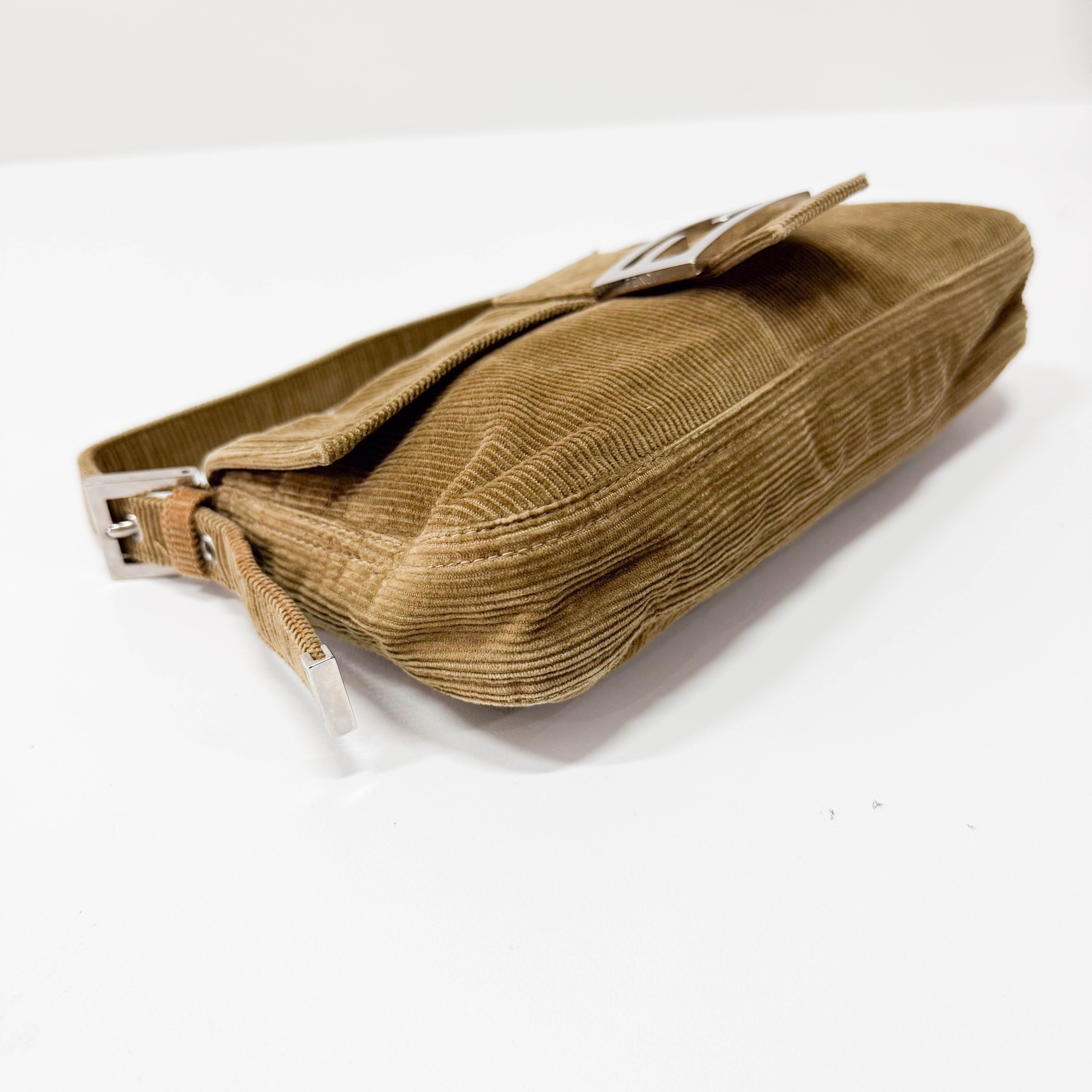 Baguette Brown Corduroy Shoulder Bag