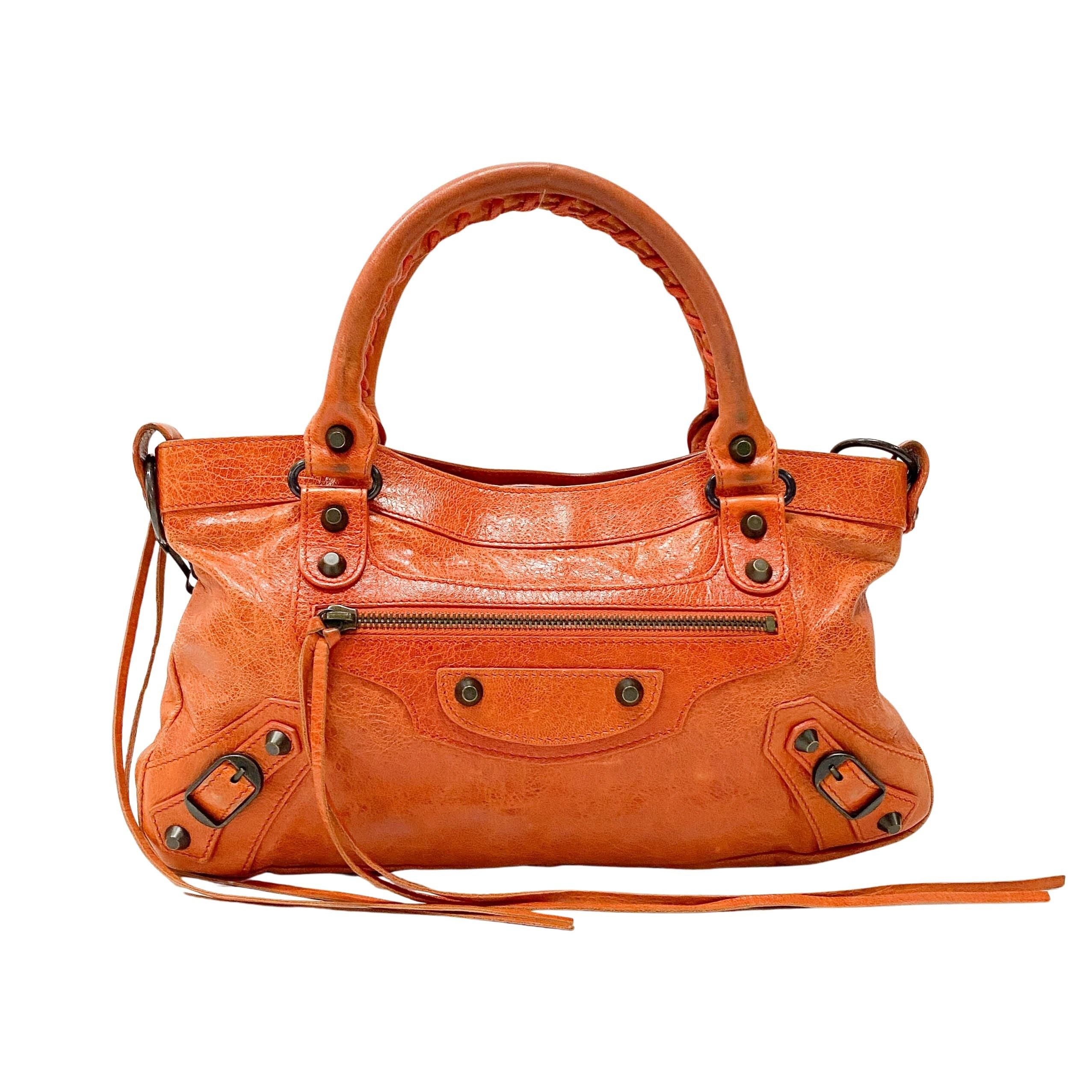 The First Orange Leather Shoulder Bag