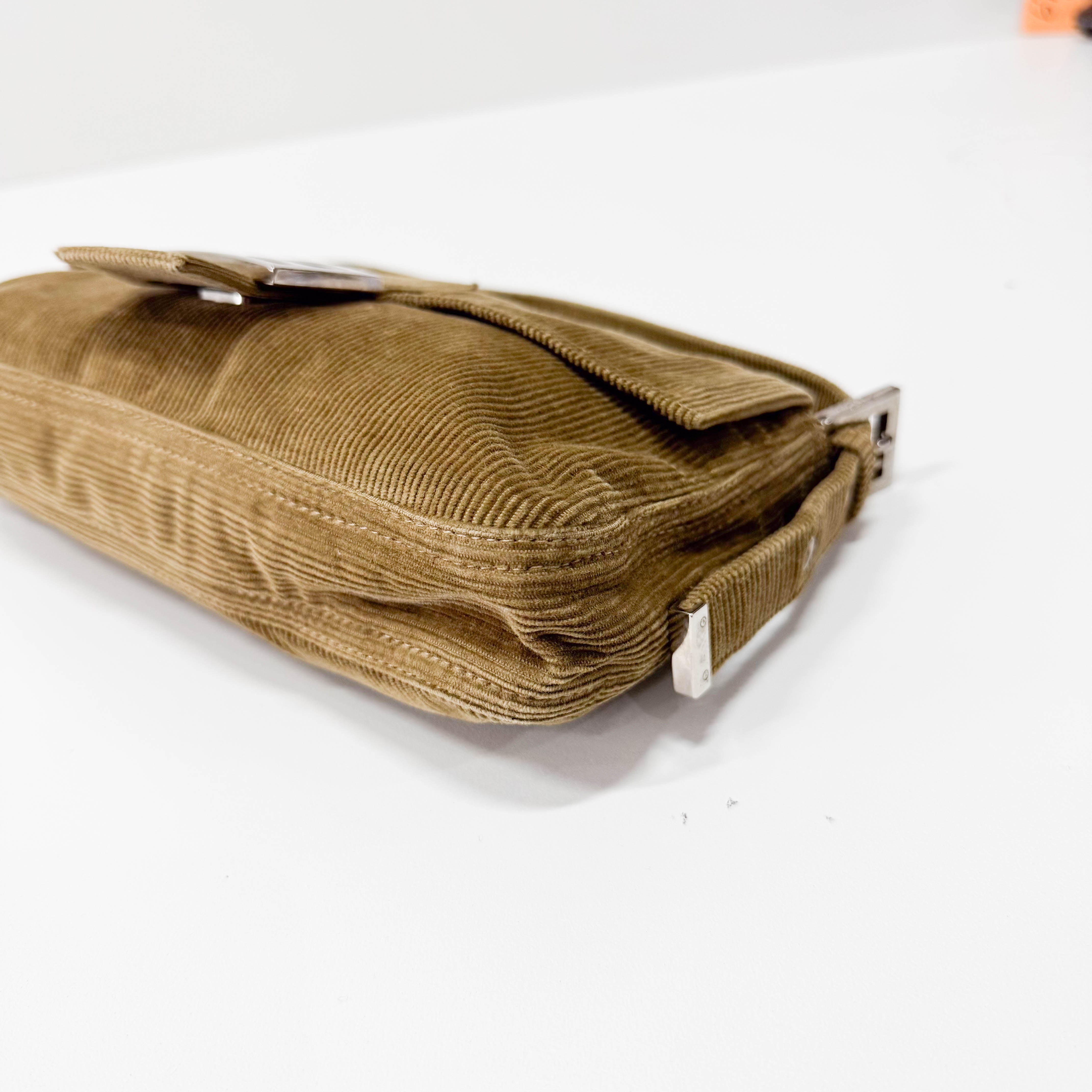 Baguette Brown Corduroy Shoulder Bag