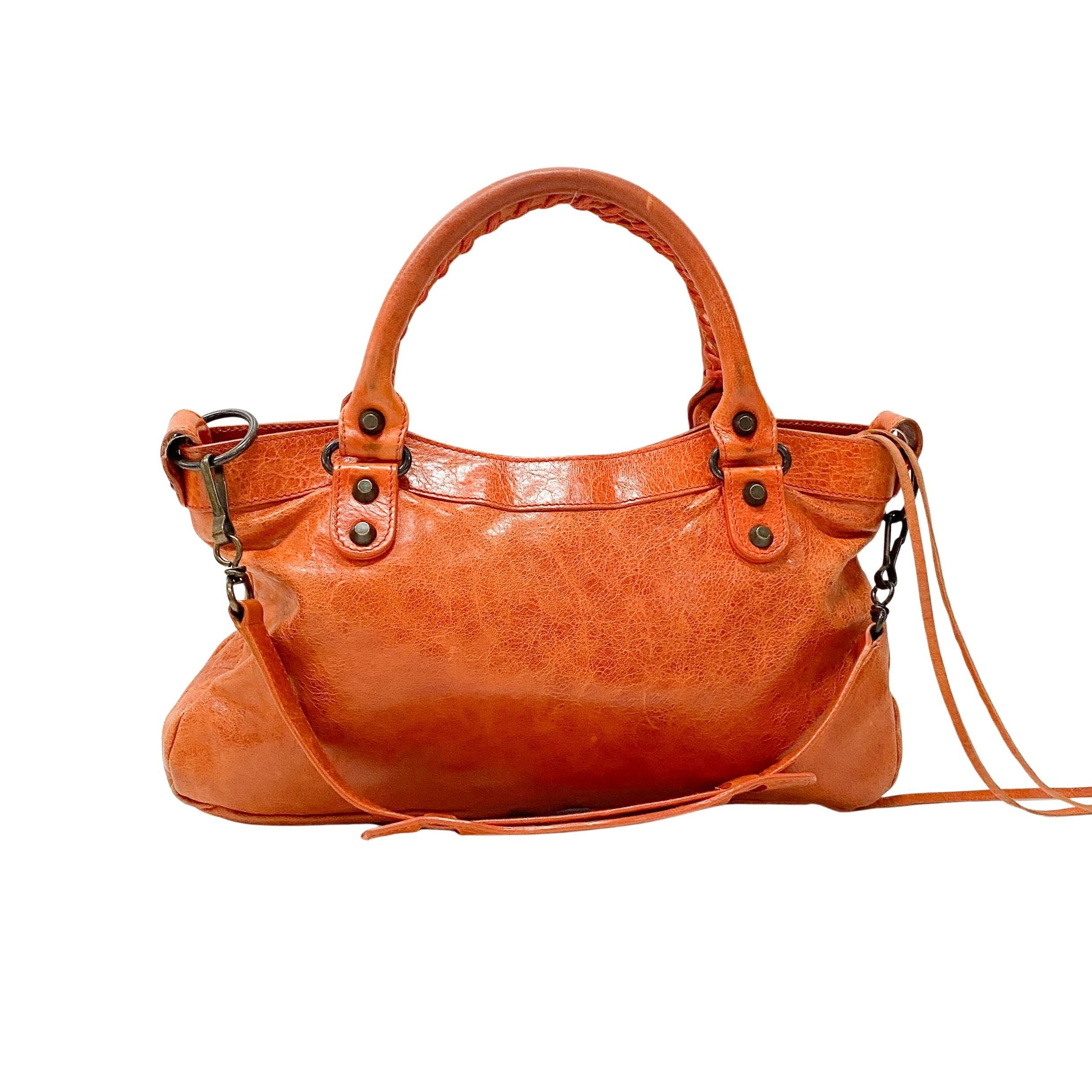 The First Orange Leather Shoulder Bag