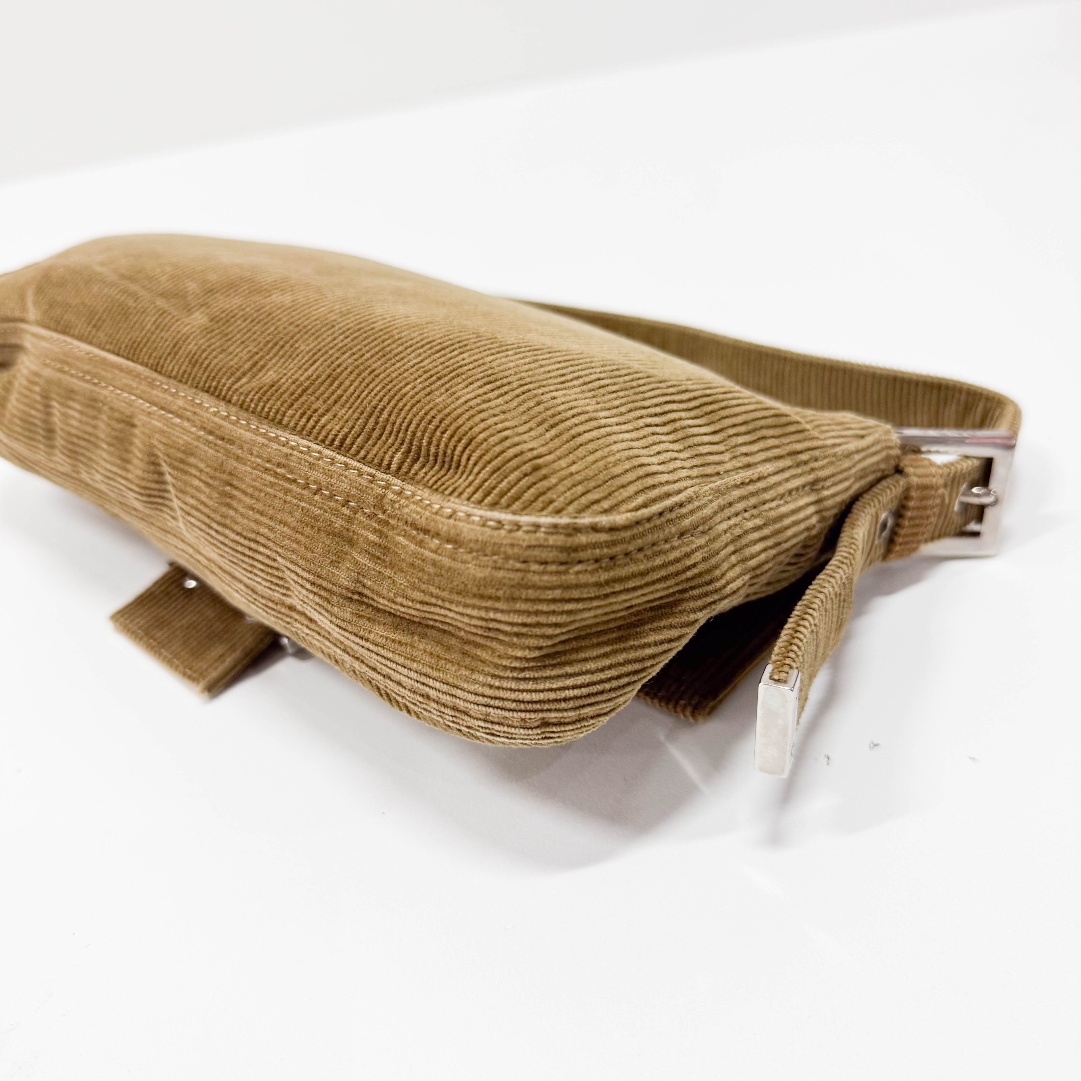 Baguette Brown Corduroy Shoulder Bag