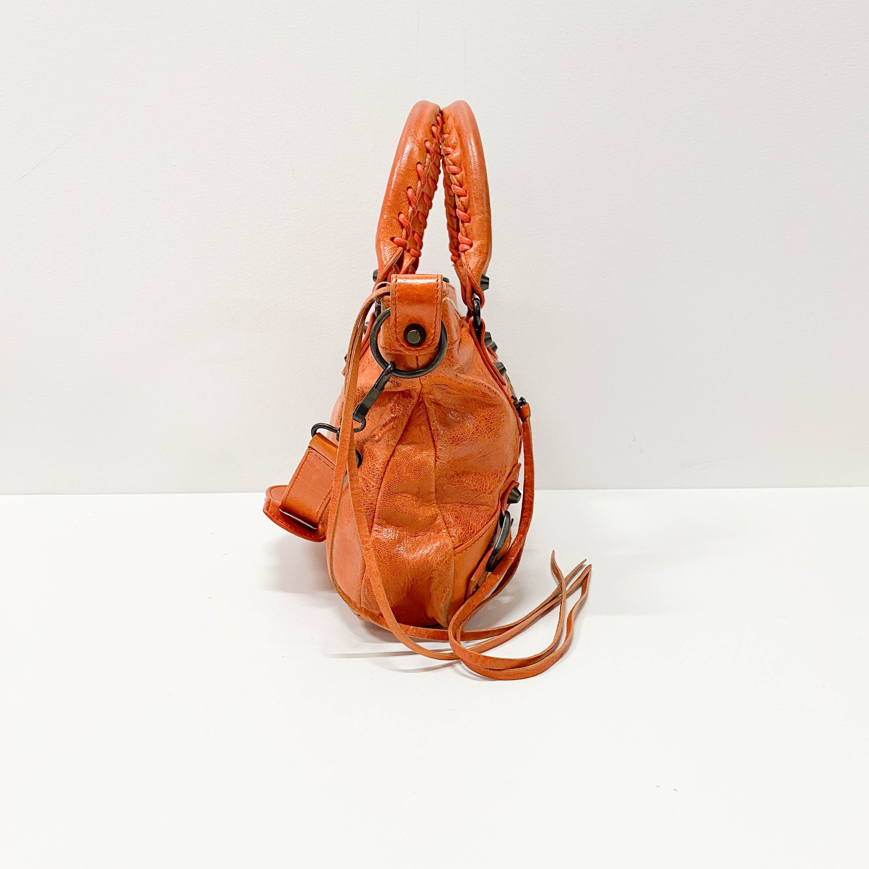The First Orange Leather Shoulder Bag