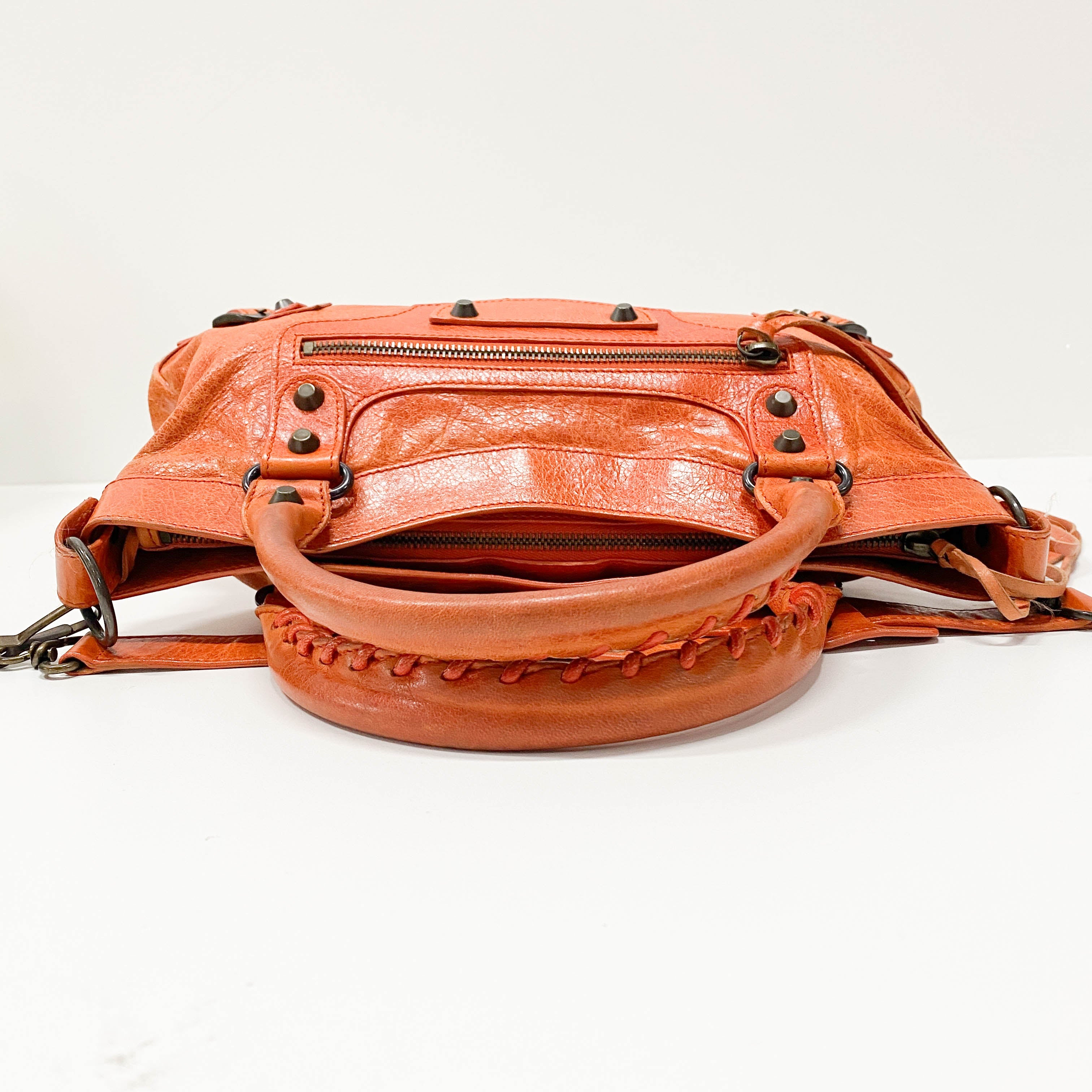 The First Orange Leather Shoulder Bag