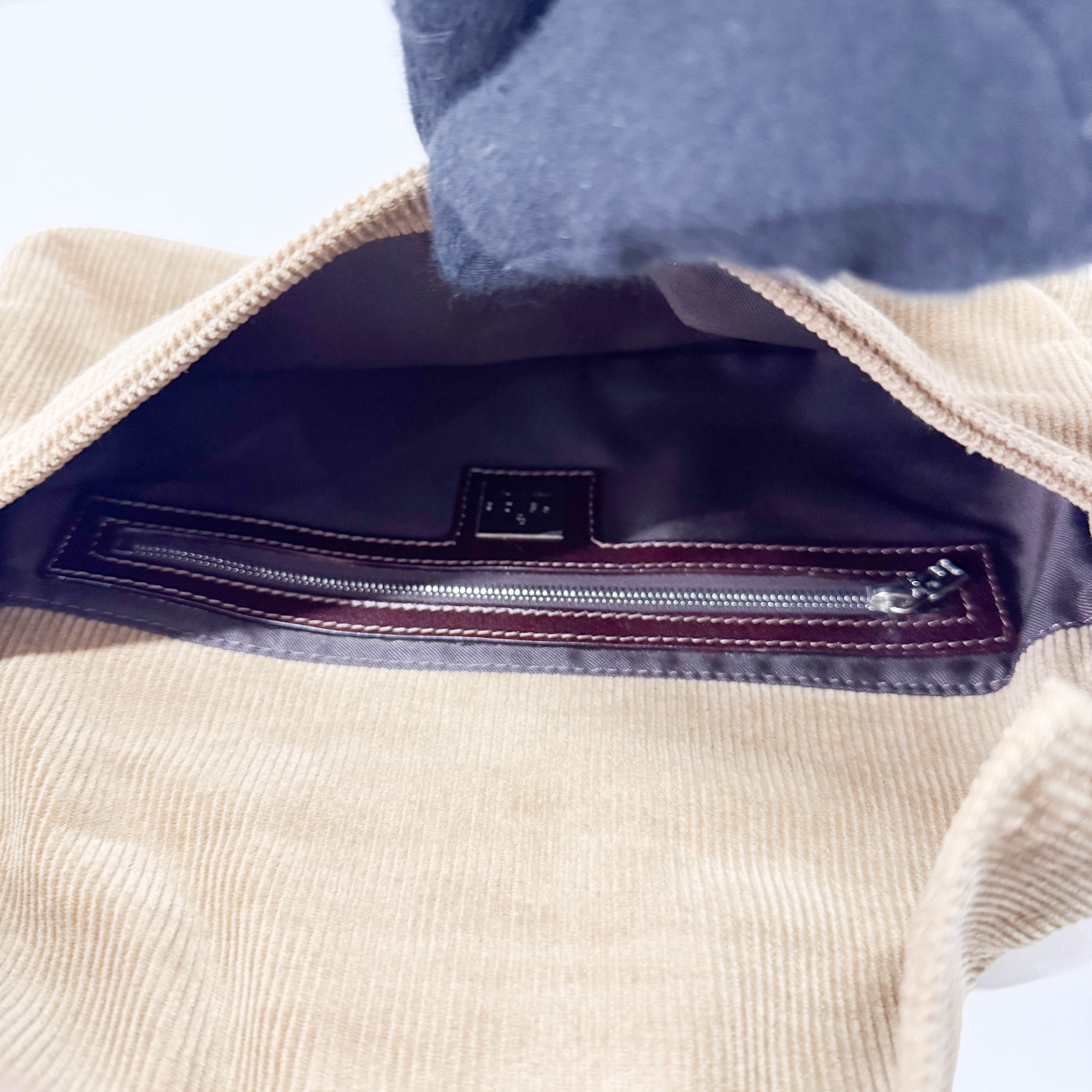 Baguette Brown Corduroy Shoulder Bag