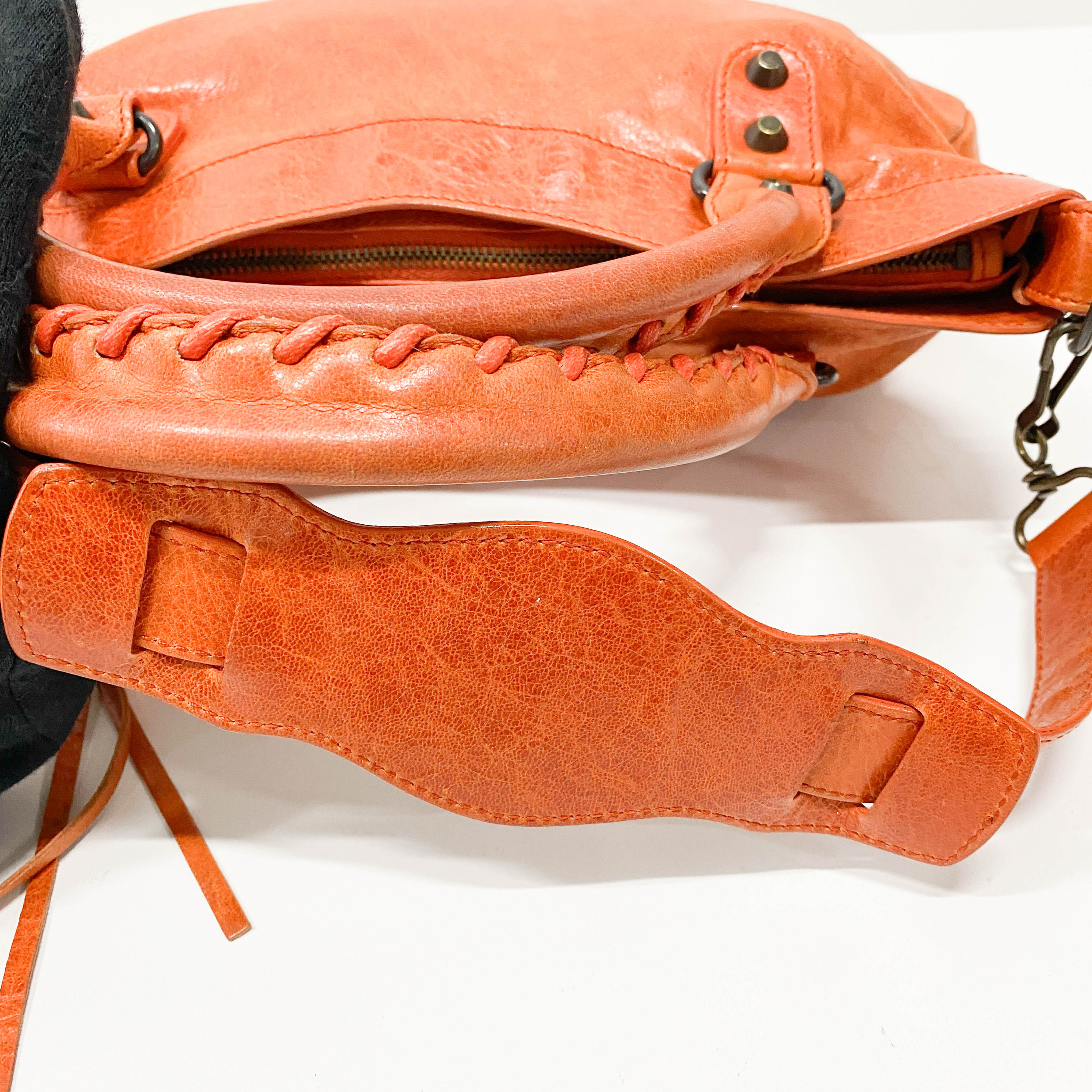 The First Orange Leather Shoulder Bag