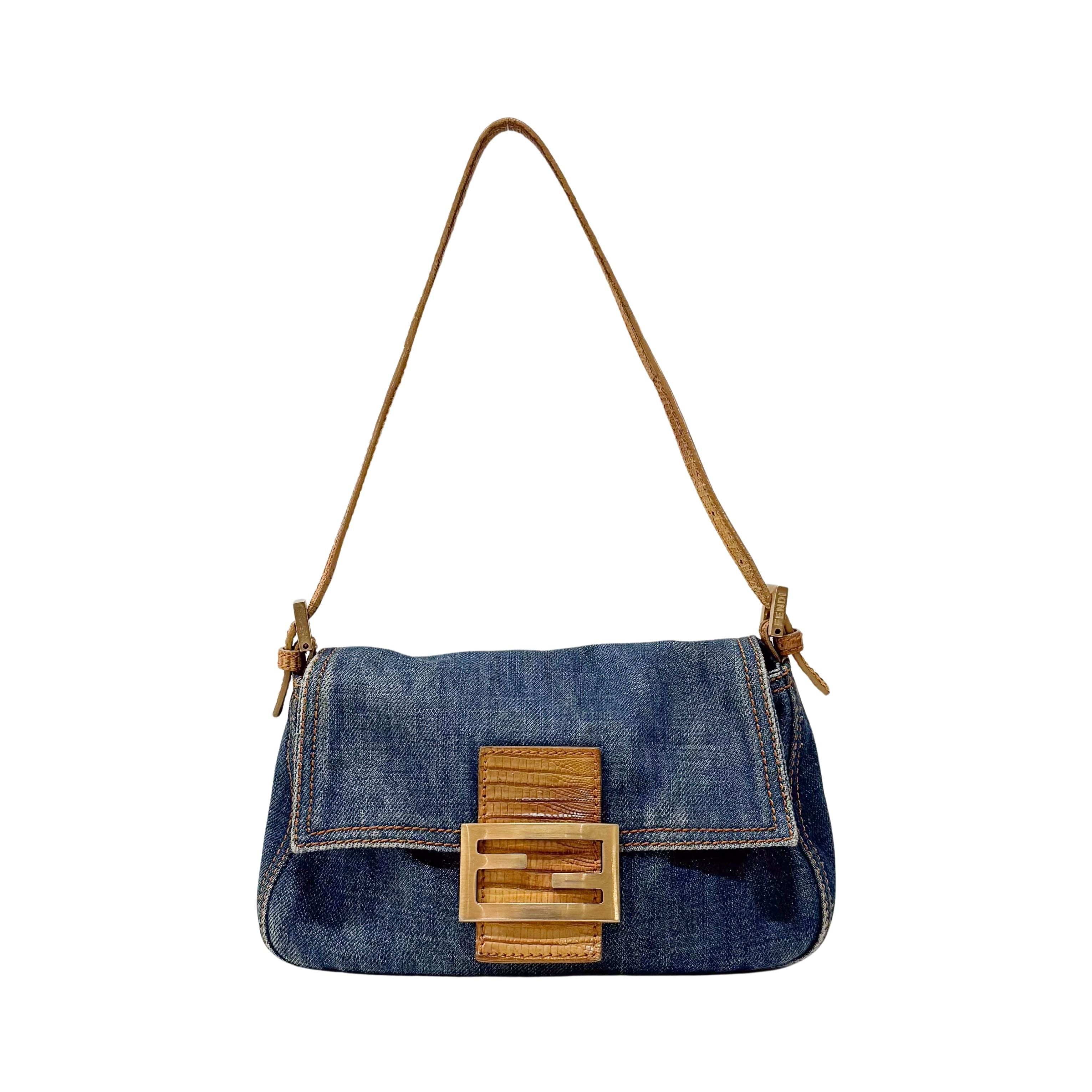 Mini Mamma Baguette Blue Denim Shoulder Bag