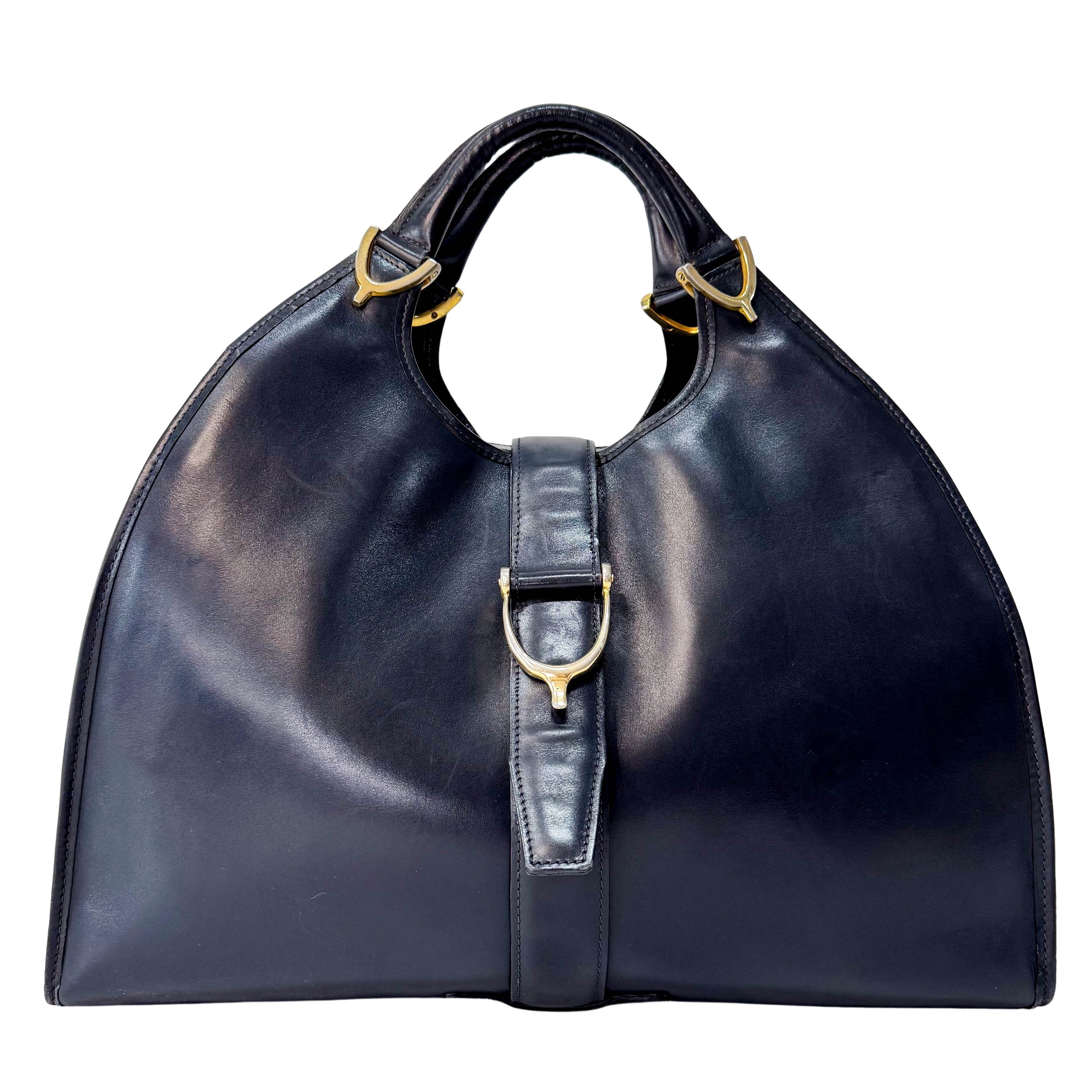 Stirrup Black Leather Top Handle Bag