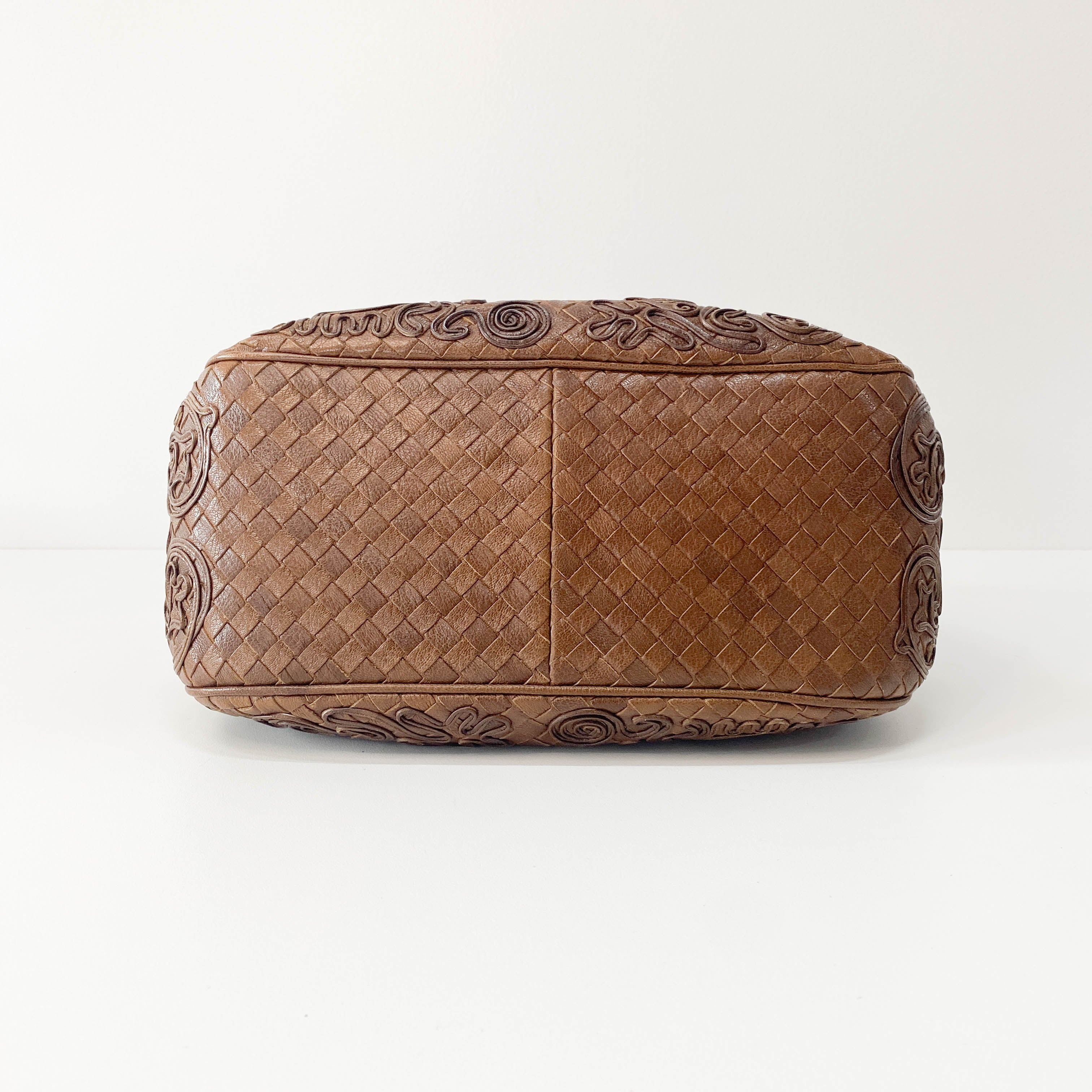 Princess cut Brown Leather Intrecciato and Embroidery Tote Bag