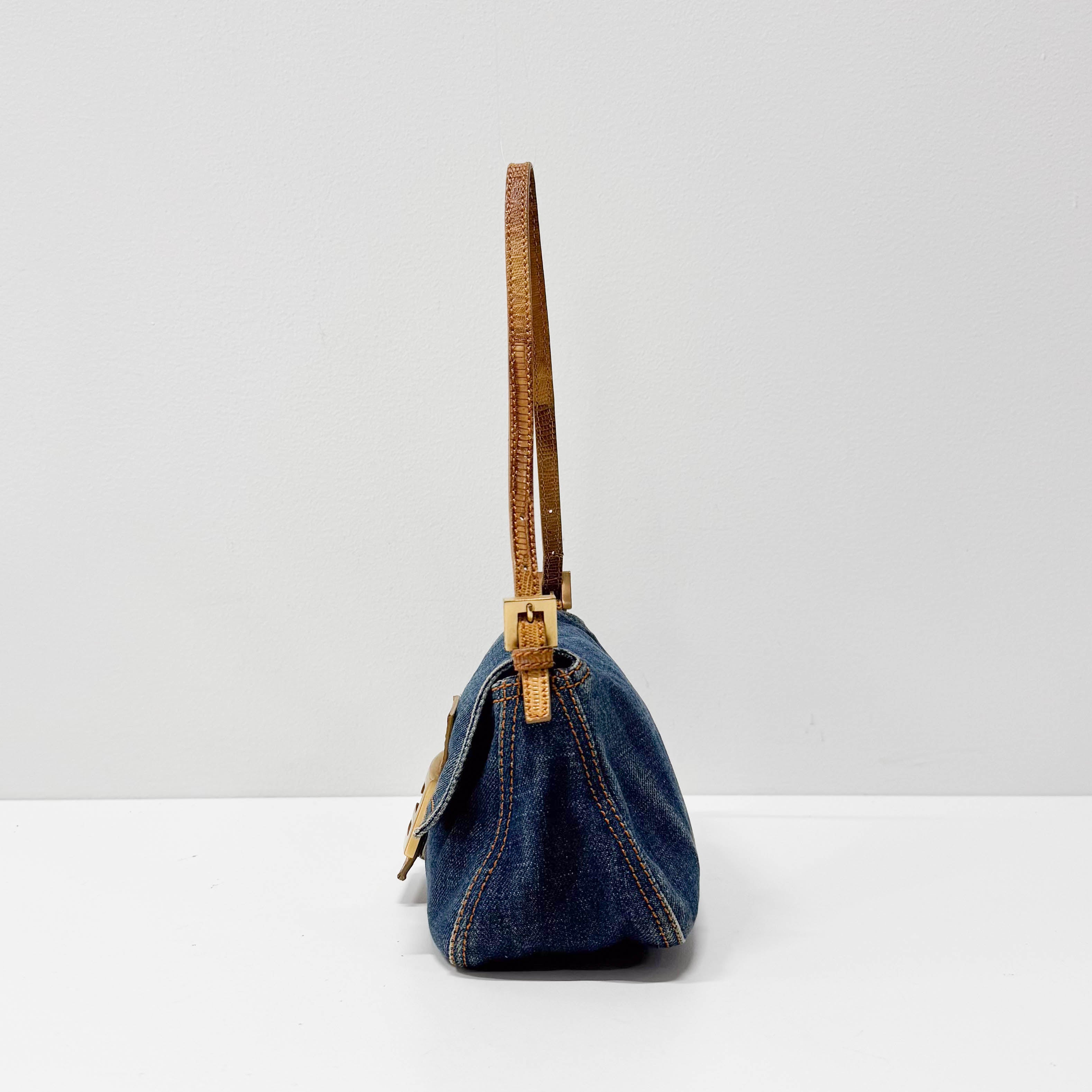Mini Mamma Baguette Blue Denim Shoulder Bag