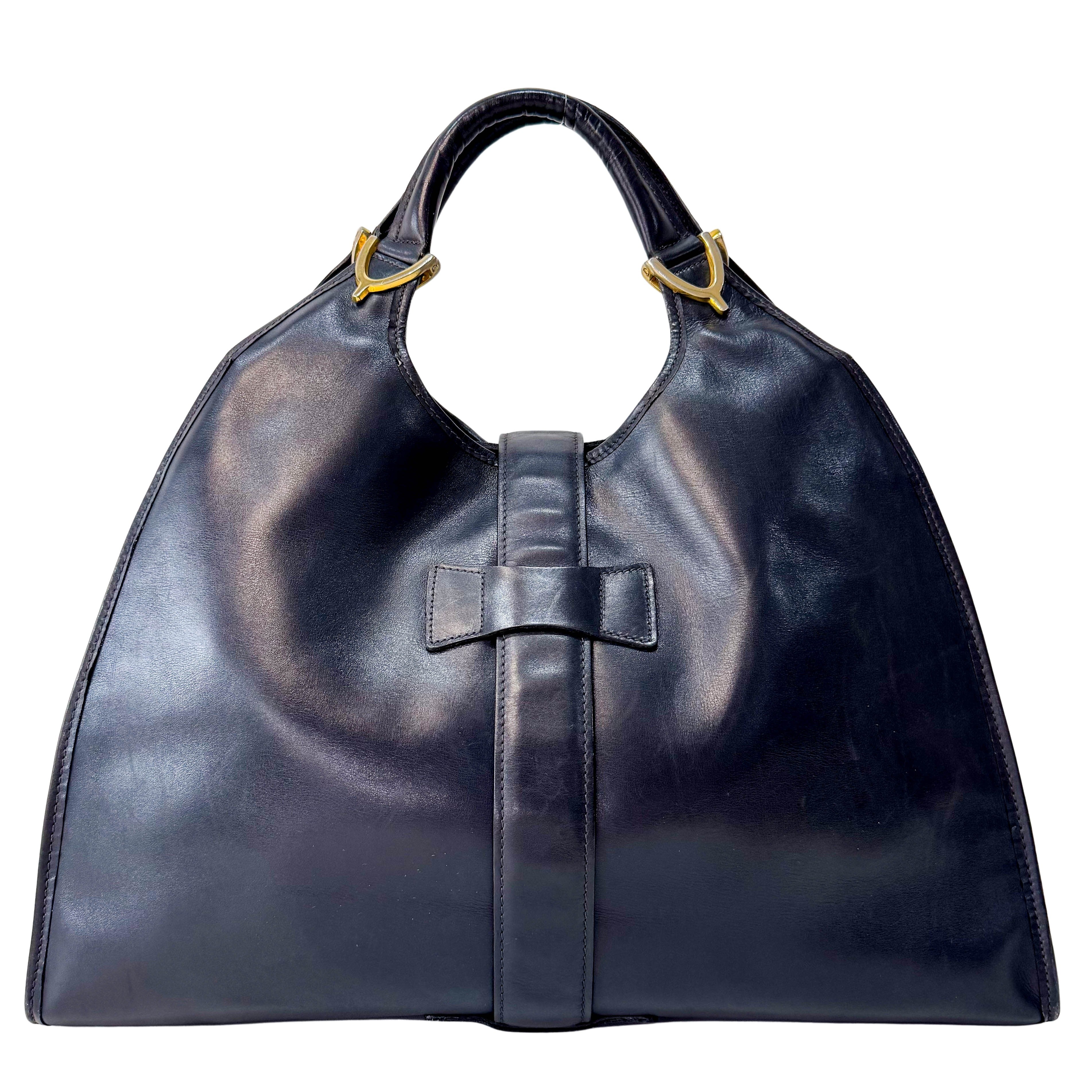 Stirrup Black Leather Top Handle Bag