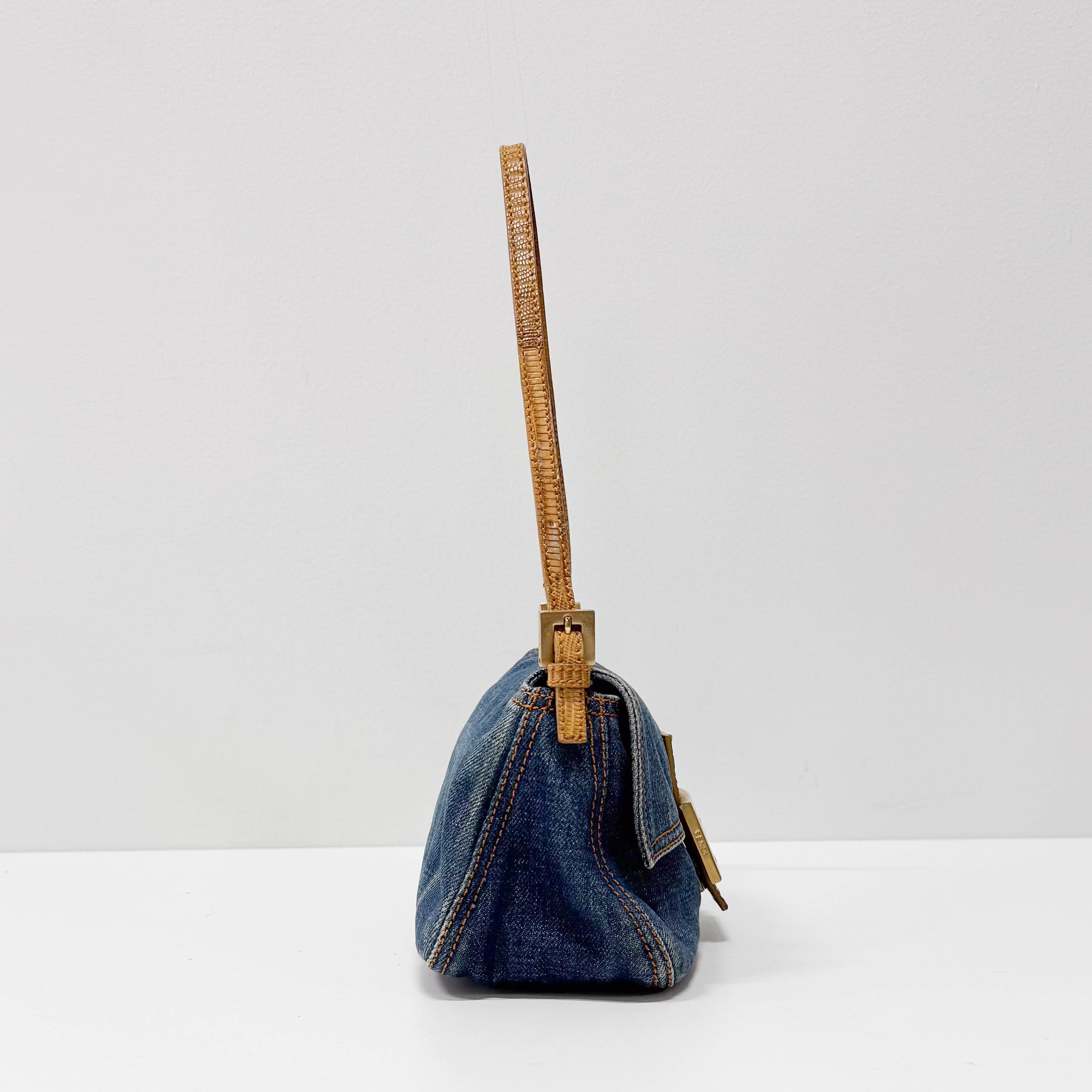 Mini Mamma Baguette Blue Denim Shoulder Bag