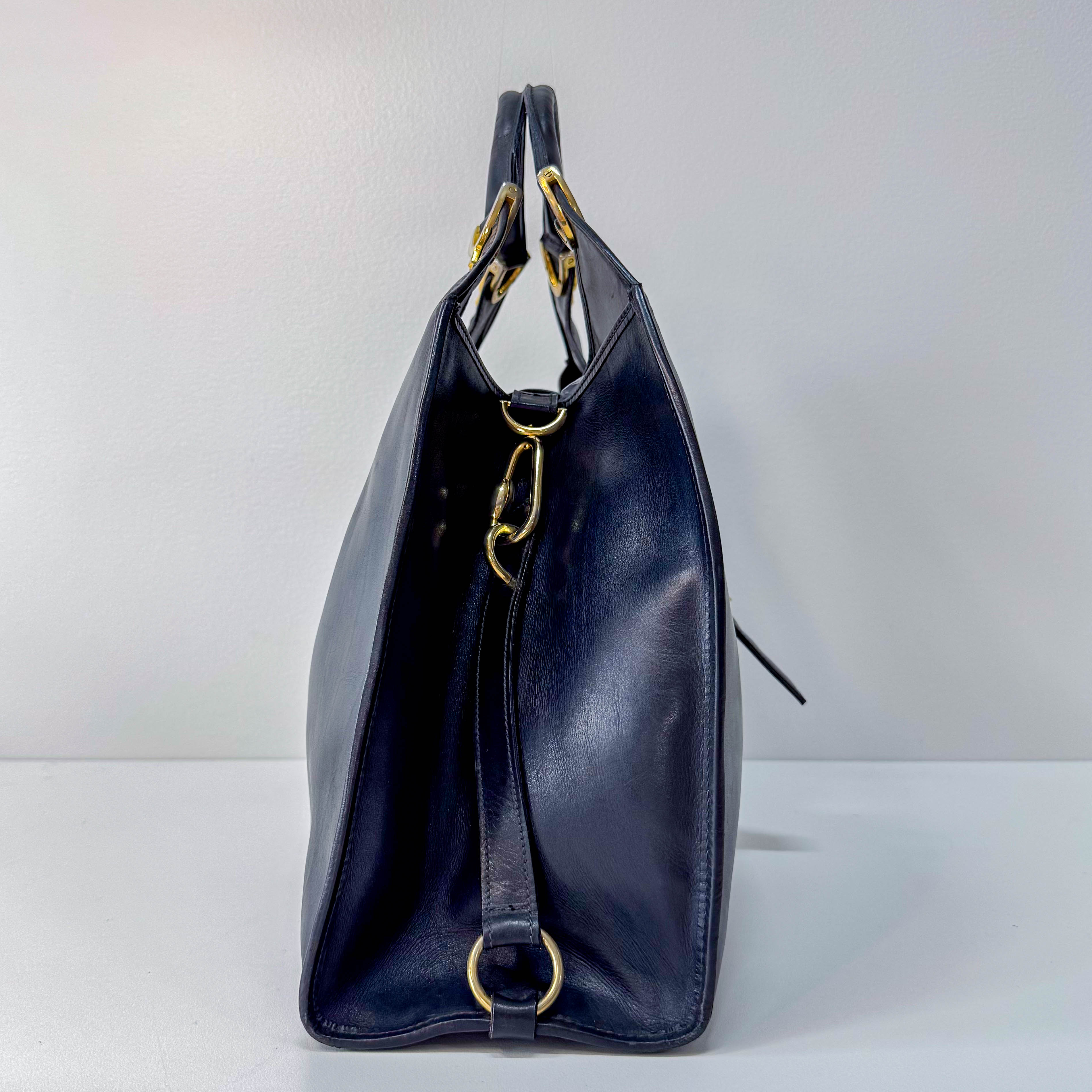 Stirrup Black Leather Top Handle Bag