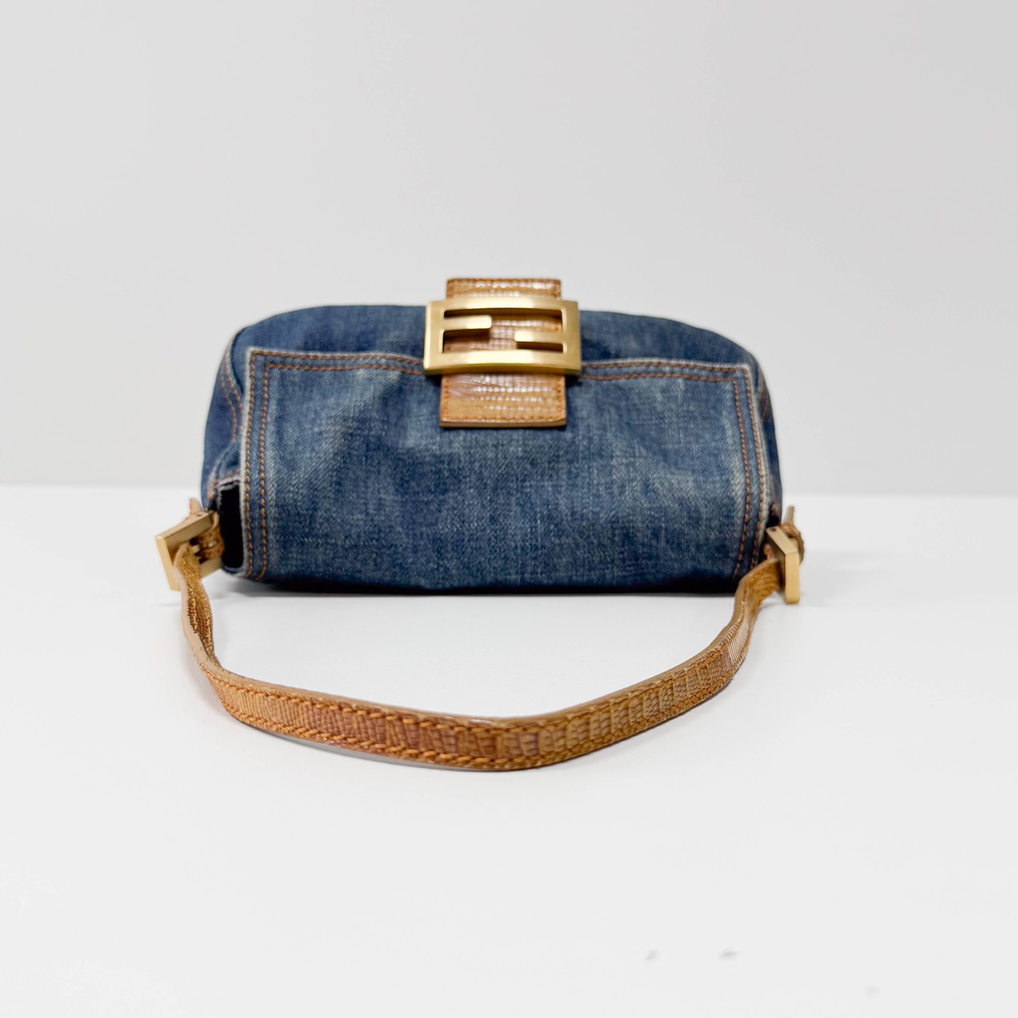 Mini Mamma Baguette Blue Denim Shoulder Bag