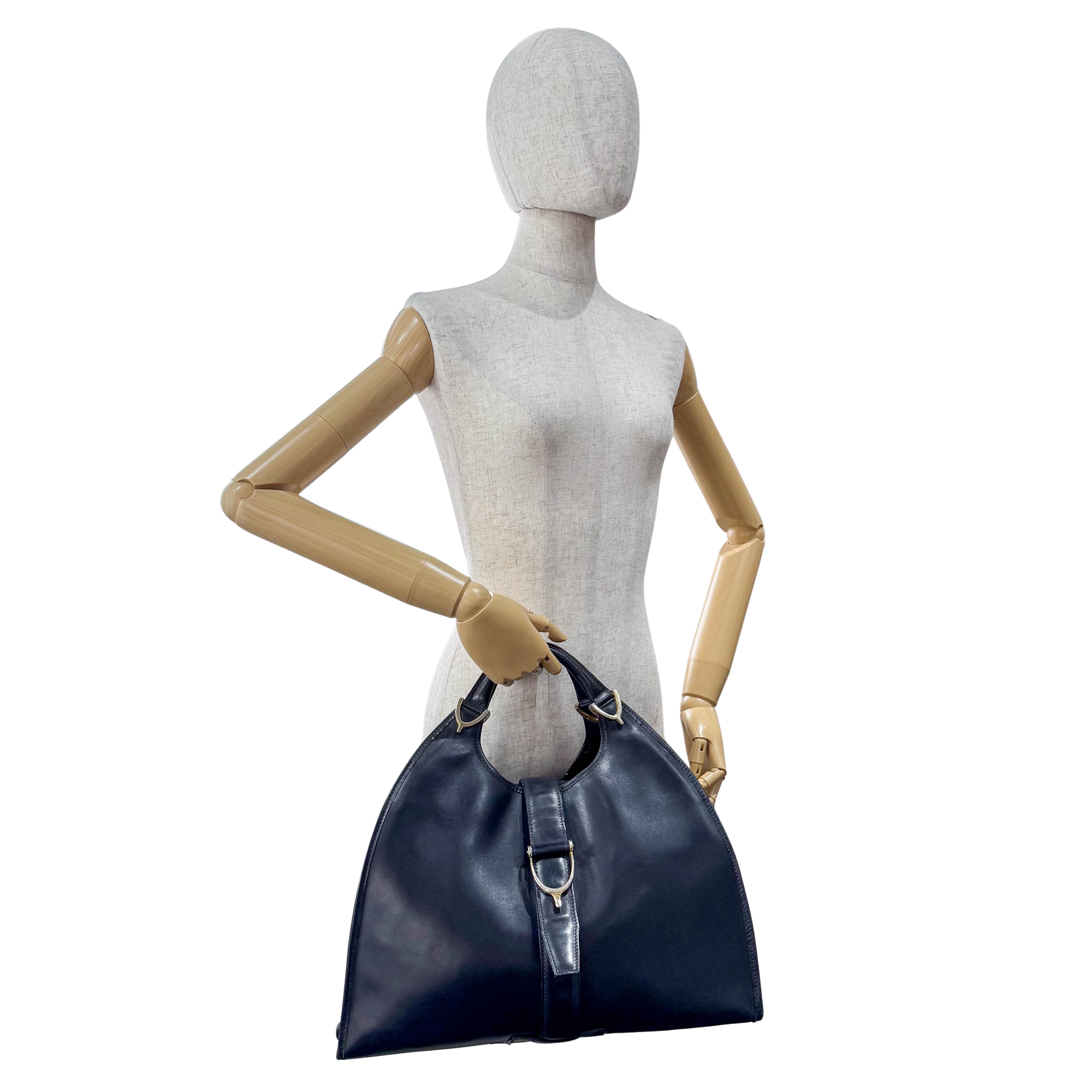Stirrup Black Leather Top Handle Bag