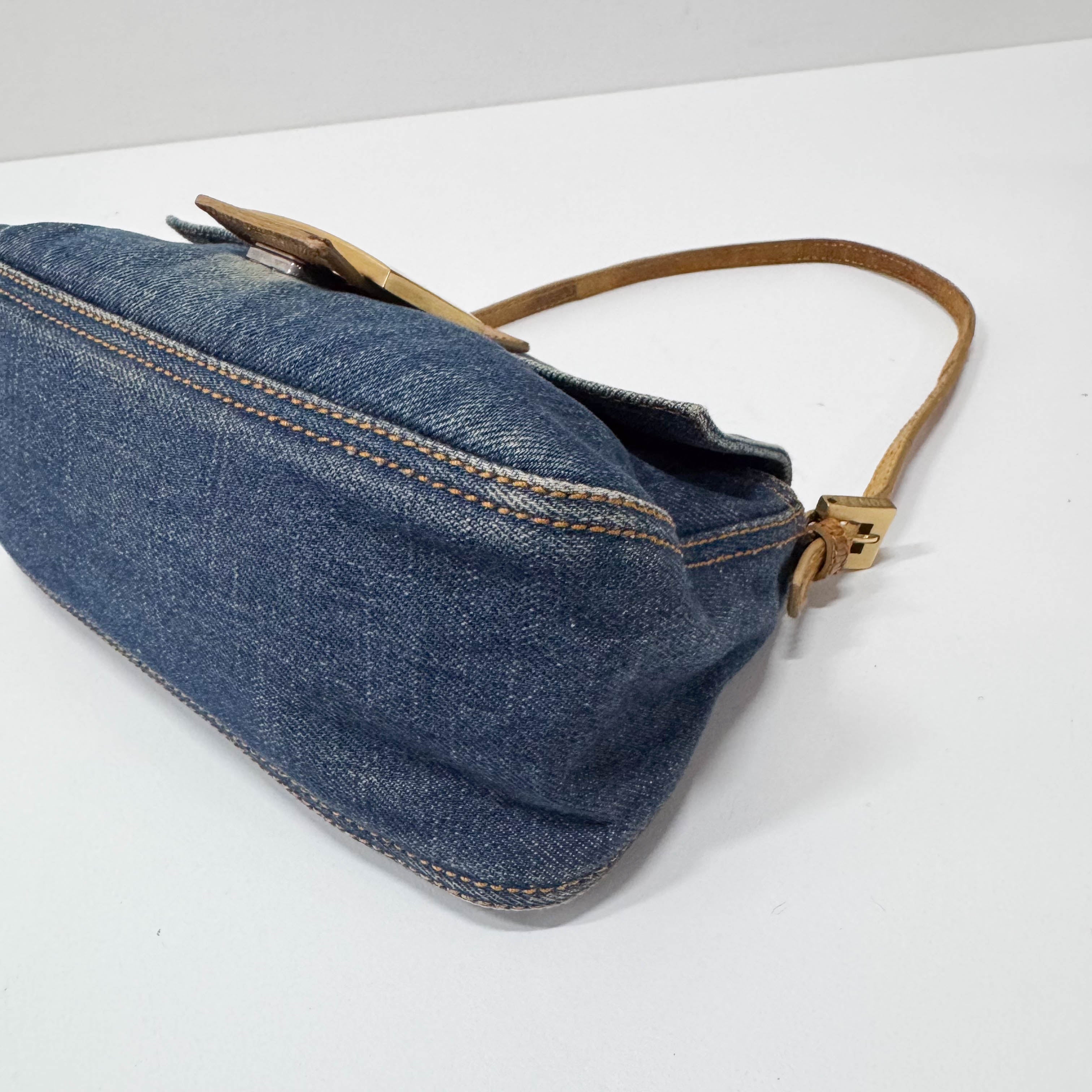 Mini Mamma Baguette Blue Denim Shoulder Bag