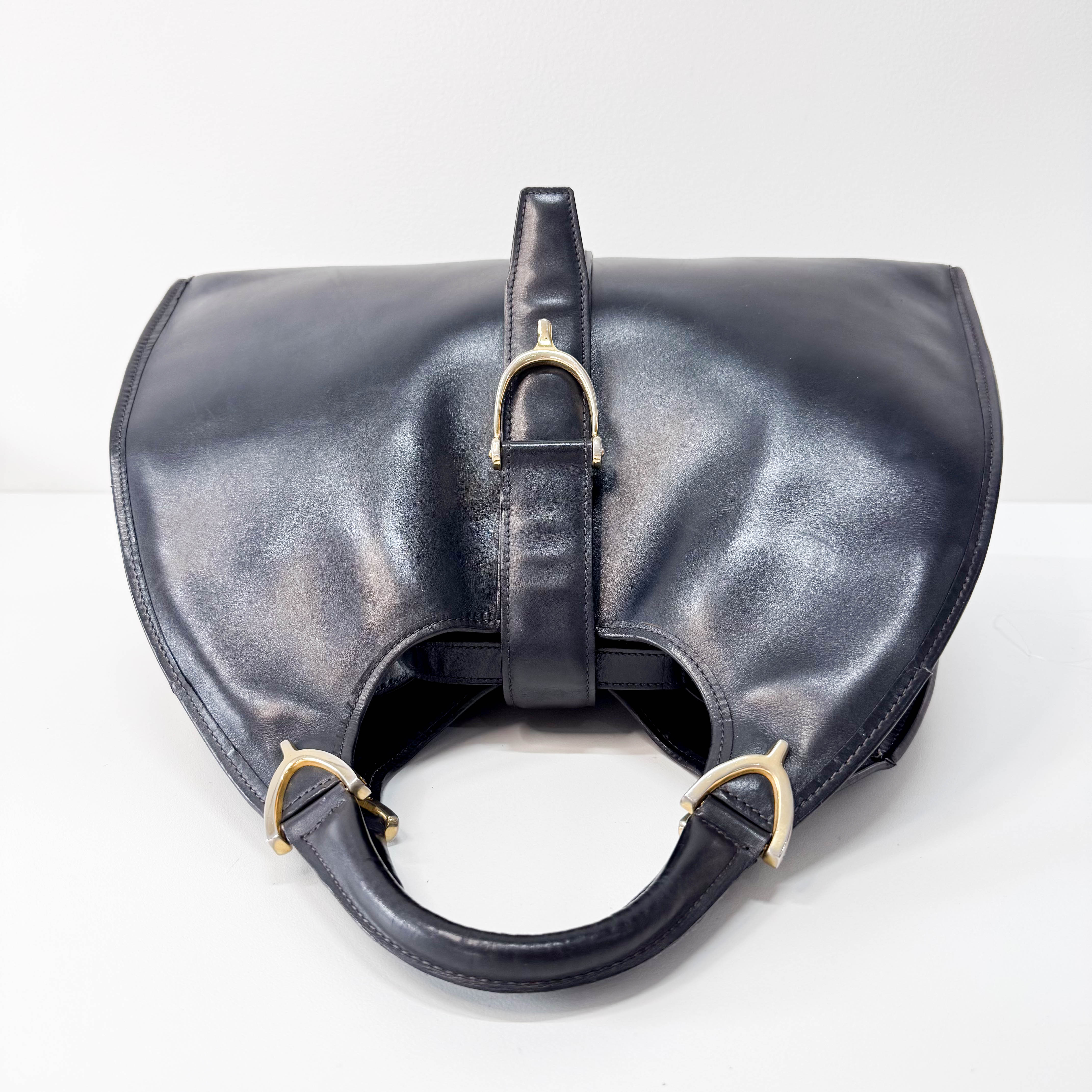 Stirrup Black Leather Top Handle Bag