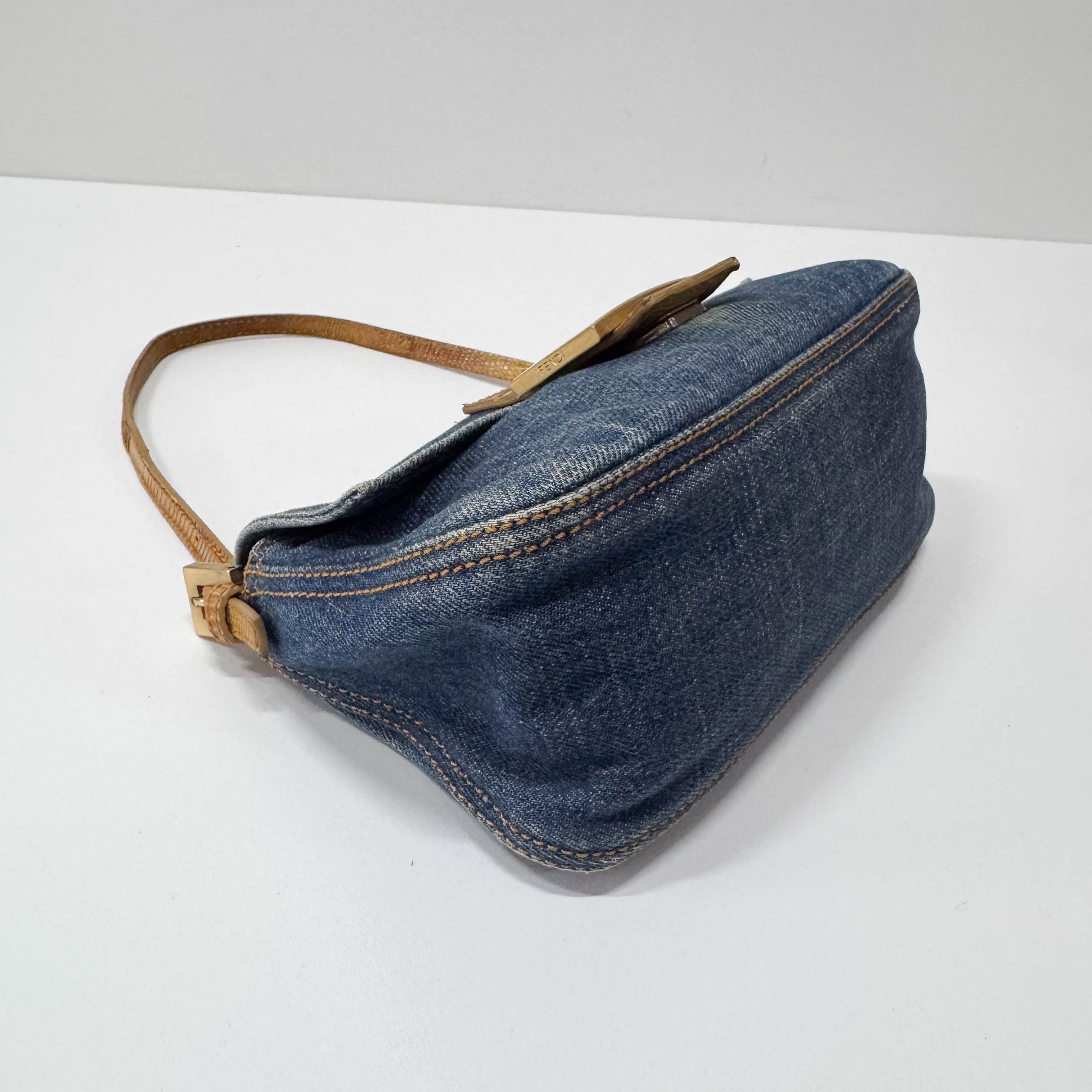 Mini Mamma Baguette Blue Denim Shoulder Bag