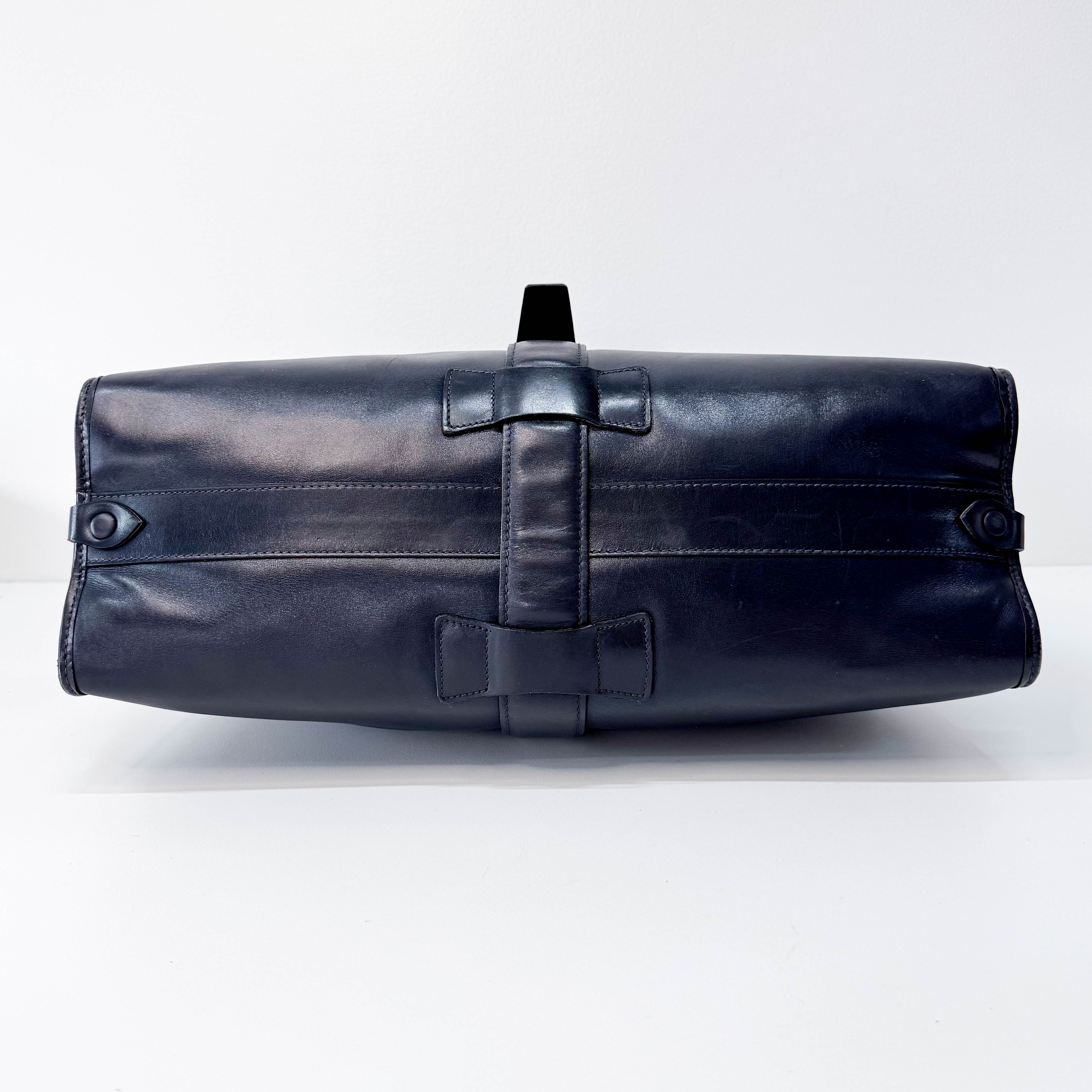 Stirrup Black Leather Top Handle Bag