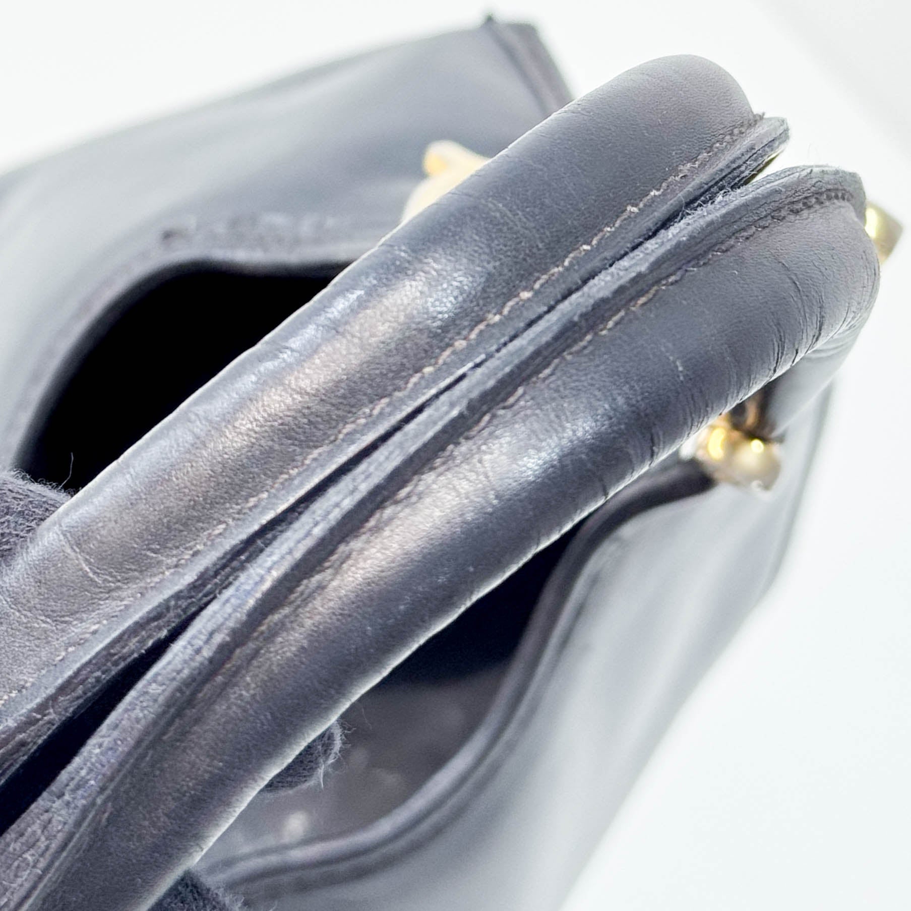 Stirrup Black Leather Top Handle Bag