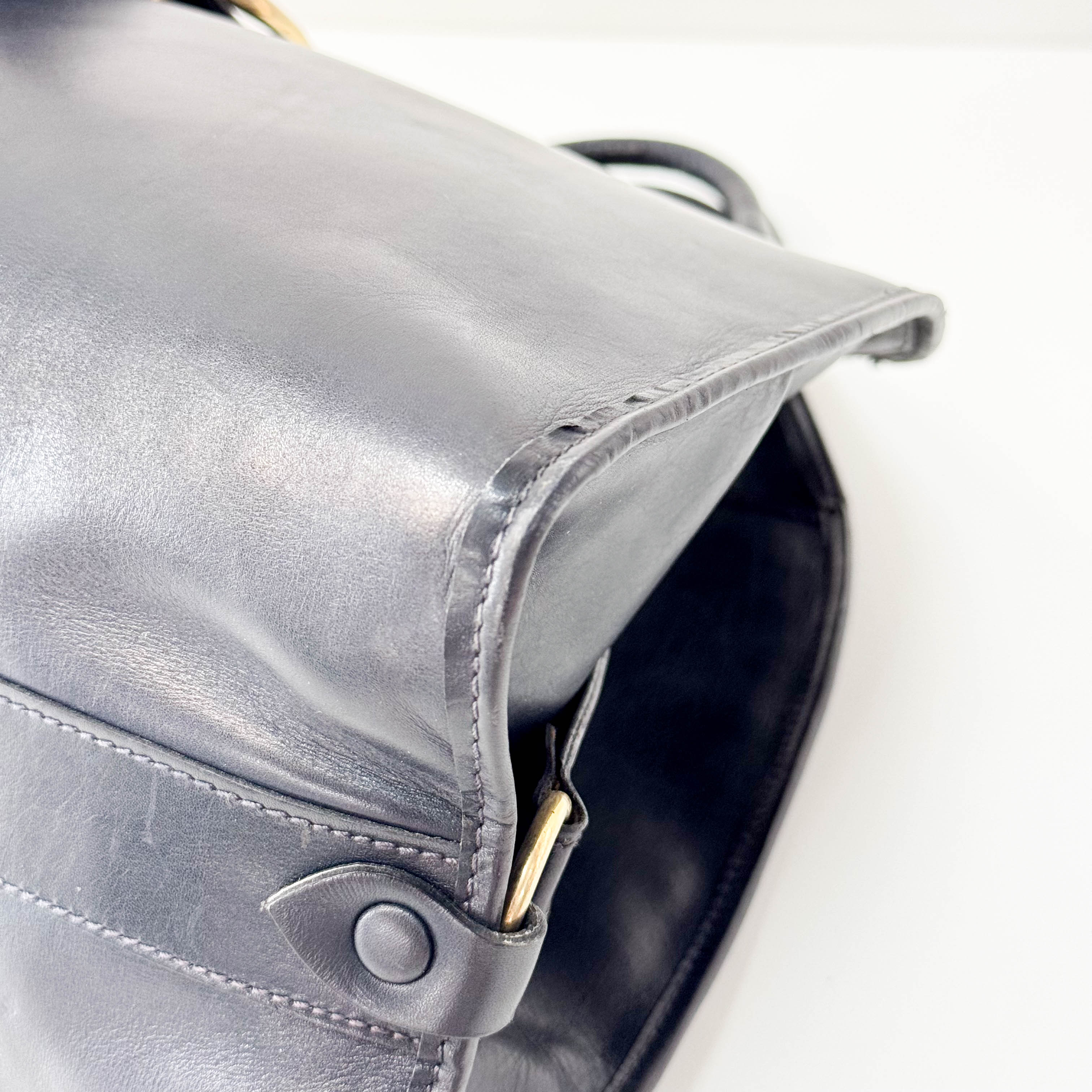 Stirrup Black Leather Top Handle Bag