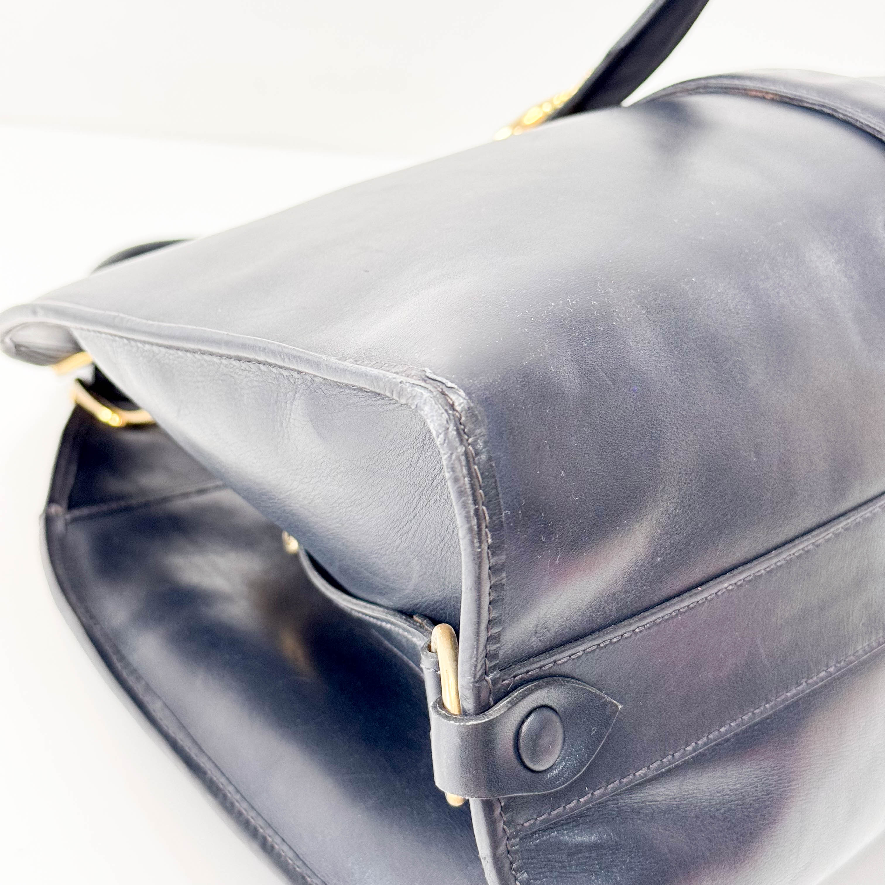Stirrup Black Leather Top Handle Bag